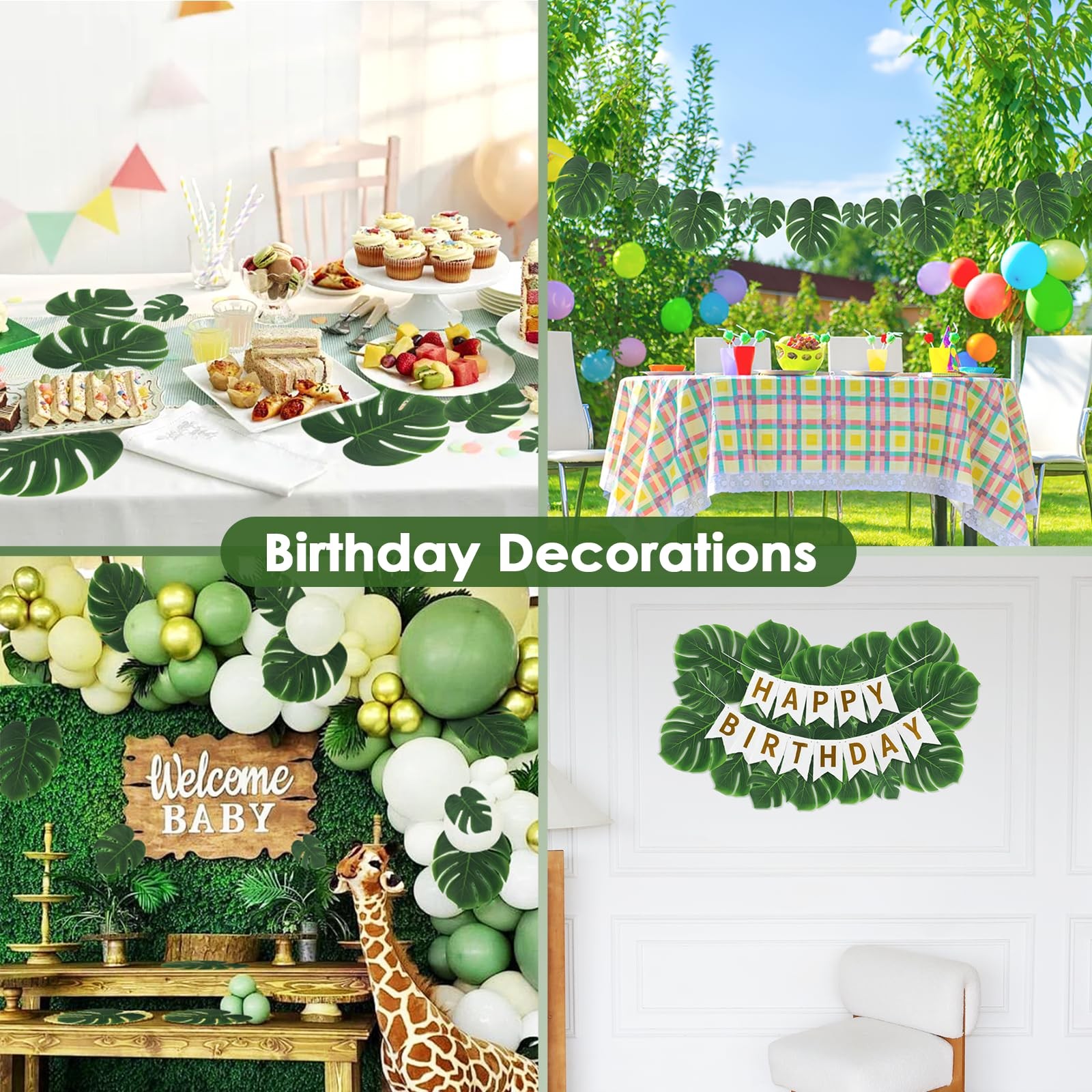 Artificial Palm Monstera Green Leaves for Party Table Decor, Realistic Tropic…