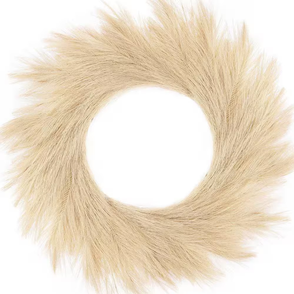 2 in Beige Artificial Plant Faux Pampas Grass Wreath Boho Modern Christmas Home