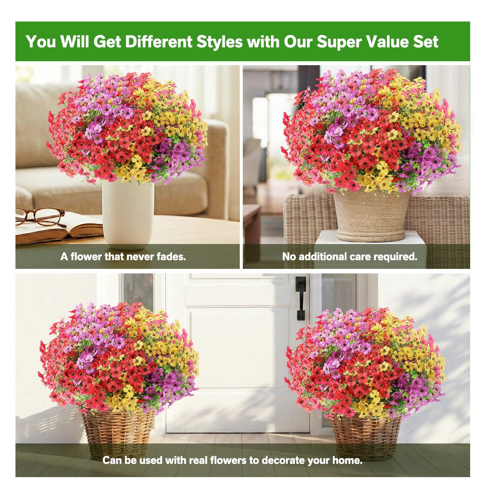 Artificial Flowers Fake Plants for Outdoors Spring Decoration, 13Bundles Silk…