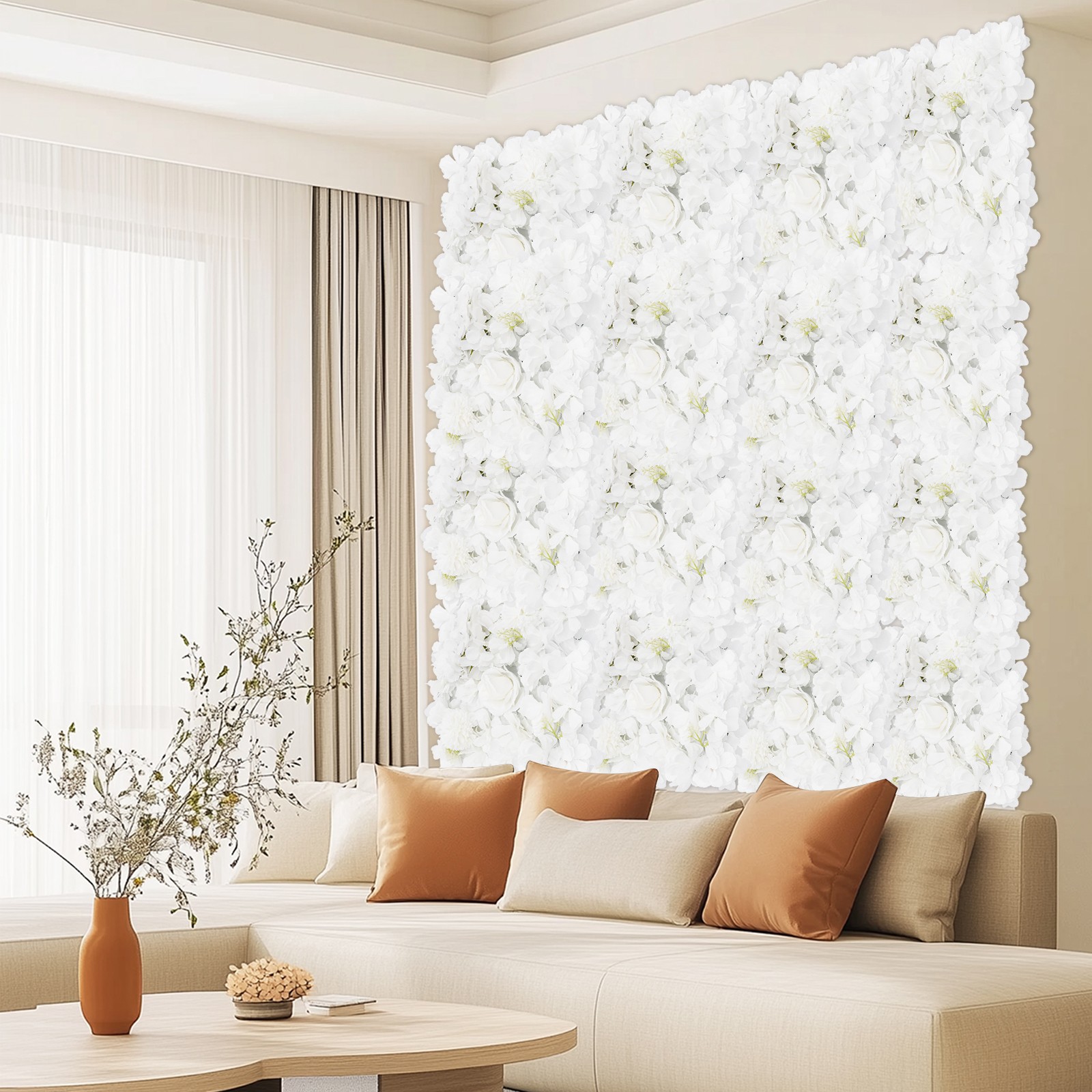 16 Pack Artificial Flower Wall Panels, Silk Cloth Plastic, 13.8×13.8 Inch Each