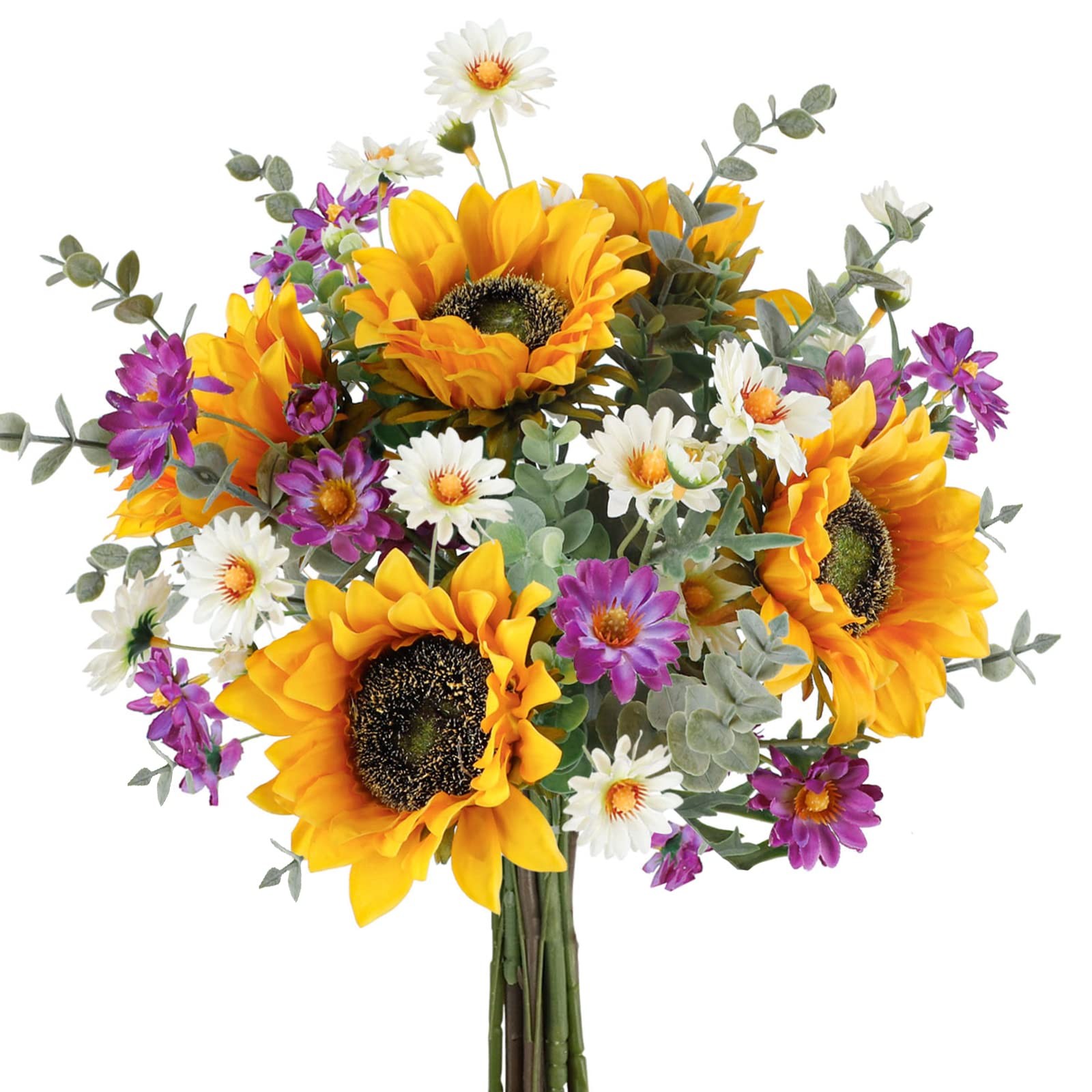 CEWOR Artificial Sunflowers Fake Cemetery Flowers for Grave Bouquet with Sunf…