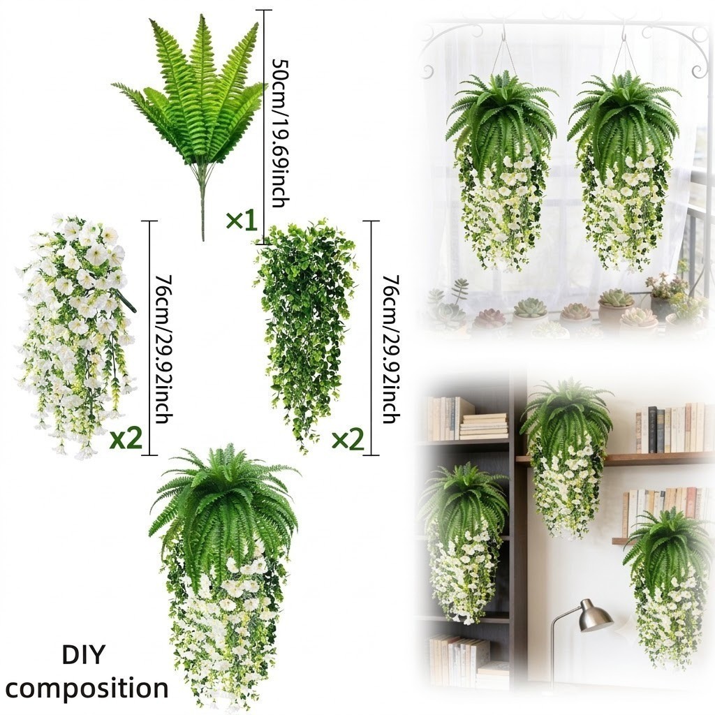 Artificial Hanging Fern Vine Faux Ivy Greenery Indoor Outdoor Garden Decor