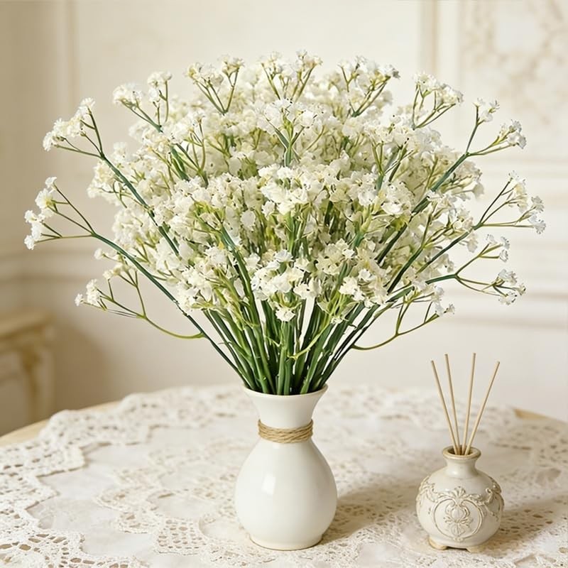 10 PCS White Babys Breath Artificial Flowers Real Touch Gypsophila Wedding