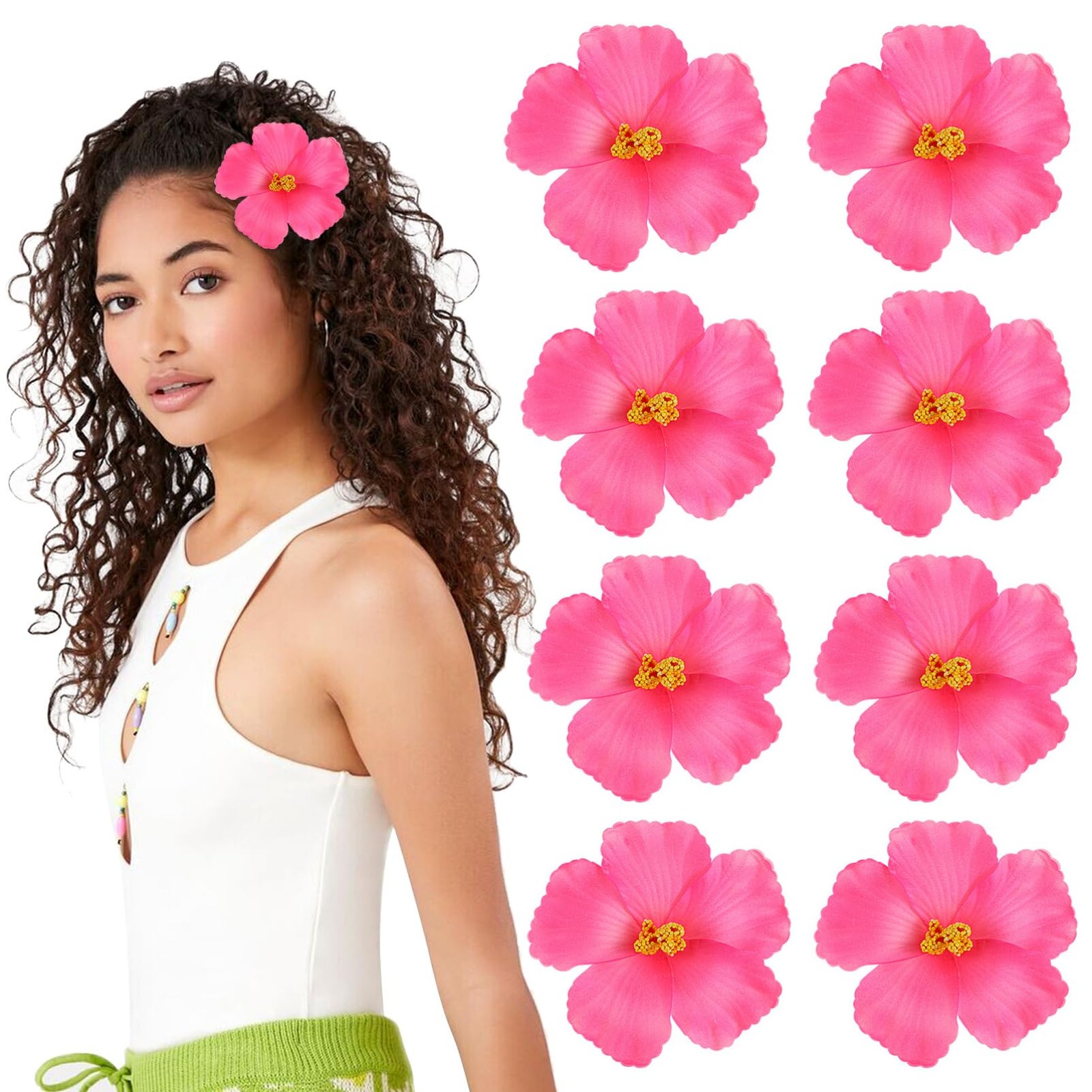10 PCS Pink Artificial Hawaiian Hibiscus Flowers Faux Tropical Party 3.93 Inch