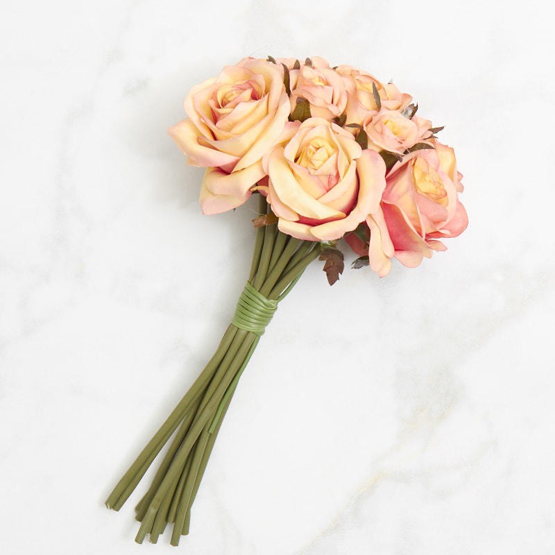 Apricot and Pink Artificial Silk Nosegay Rose Bunch Bouquet