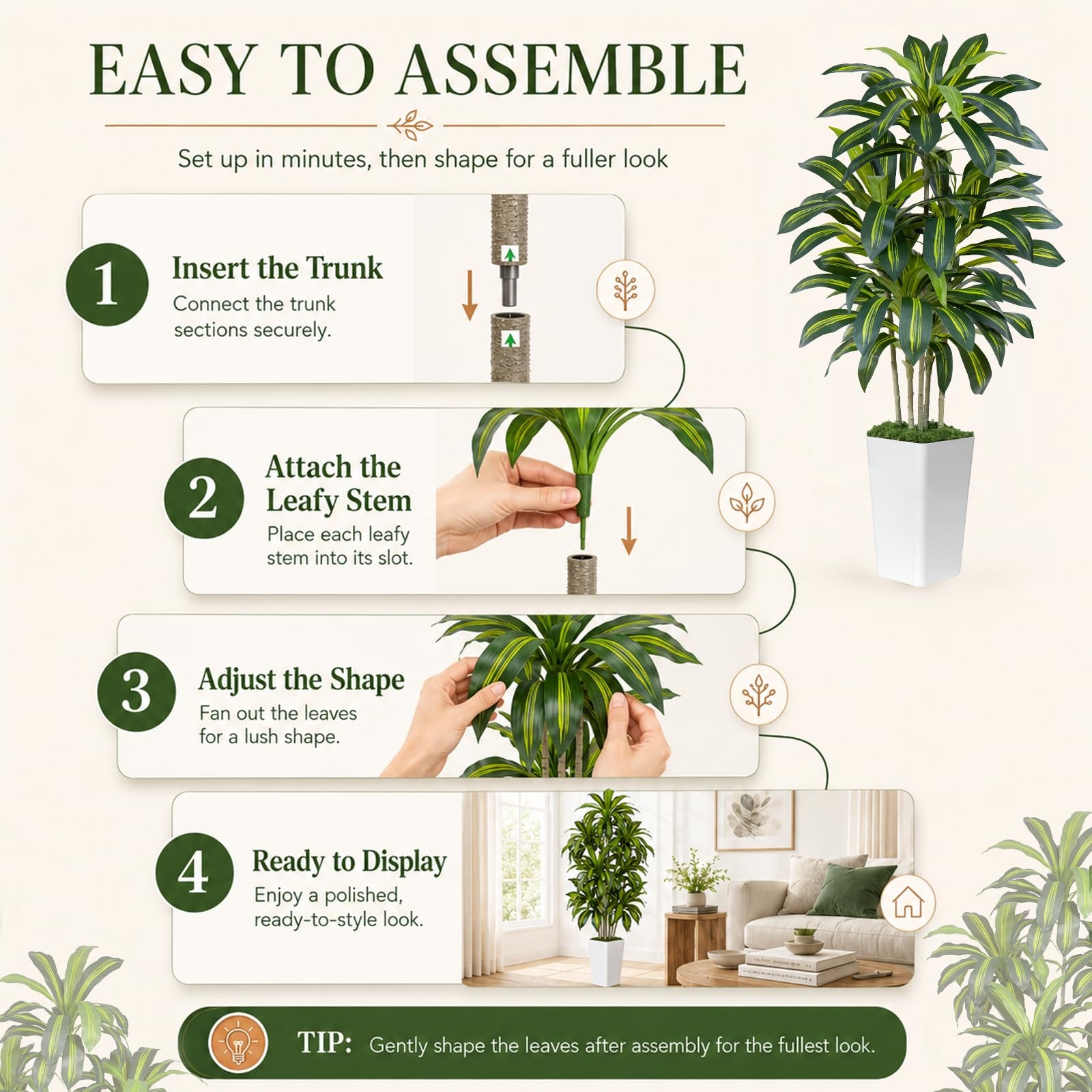 Dracaena Plant Artificial Tree 5Ft Tall Fake Tropical Floor Plants Potted Art…