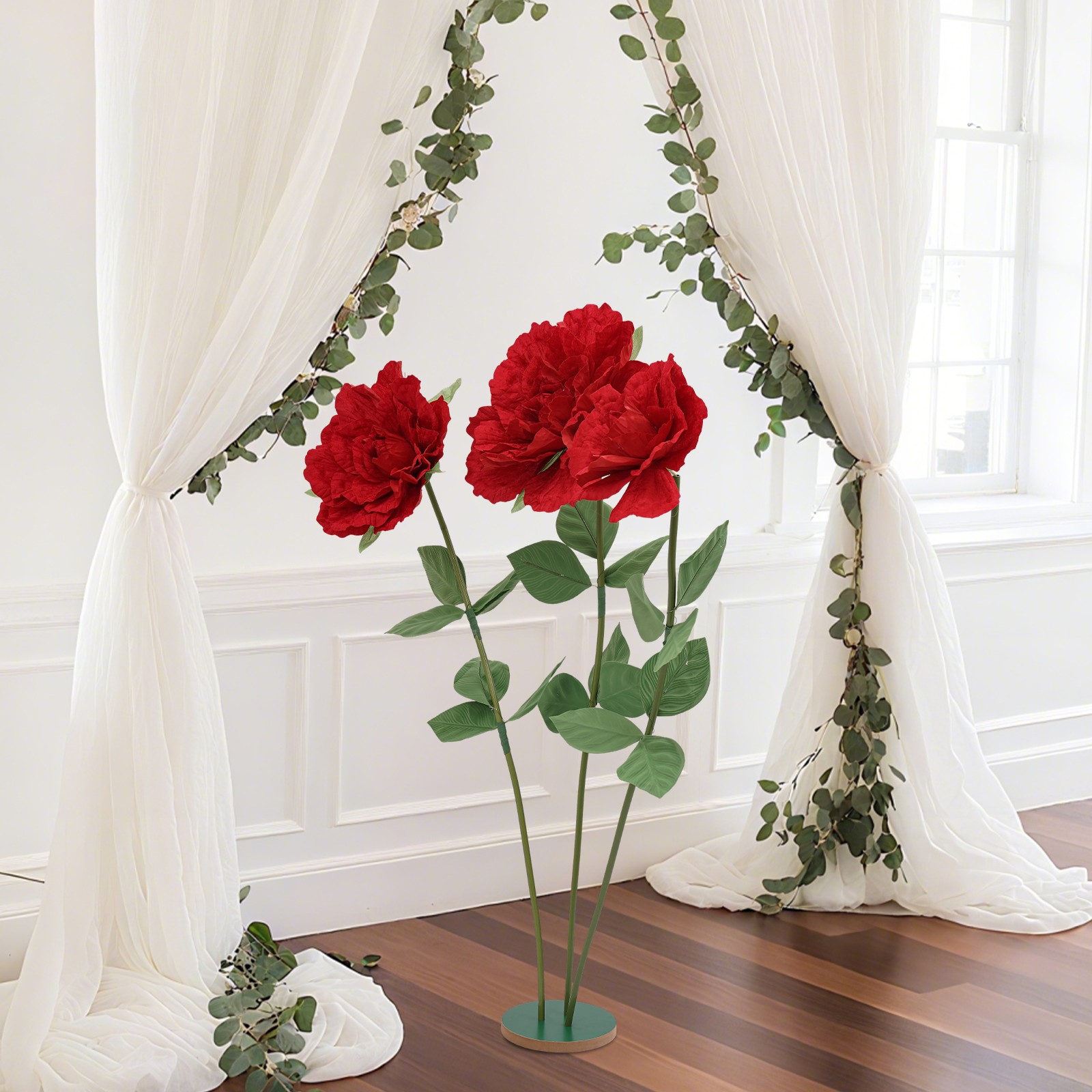 Red Rose Artificial Flower Decoration Giant Artificial Flowers with Round Base