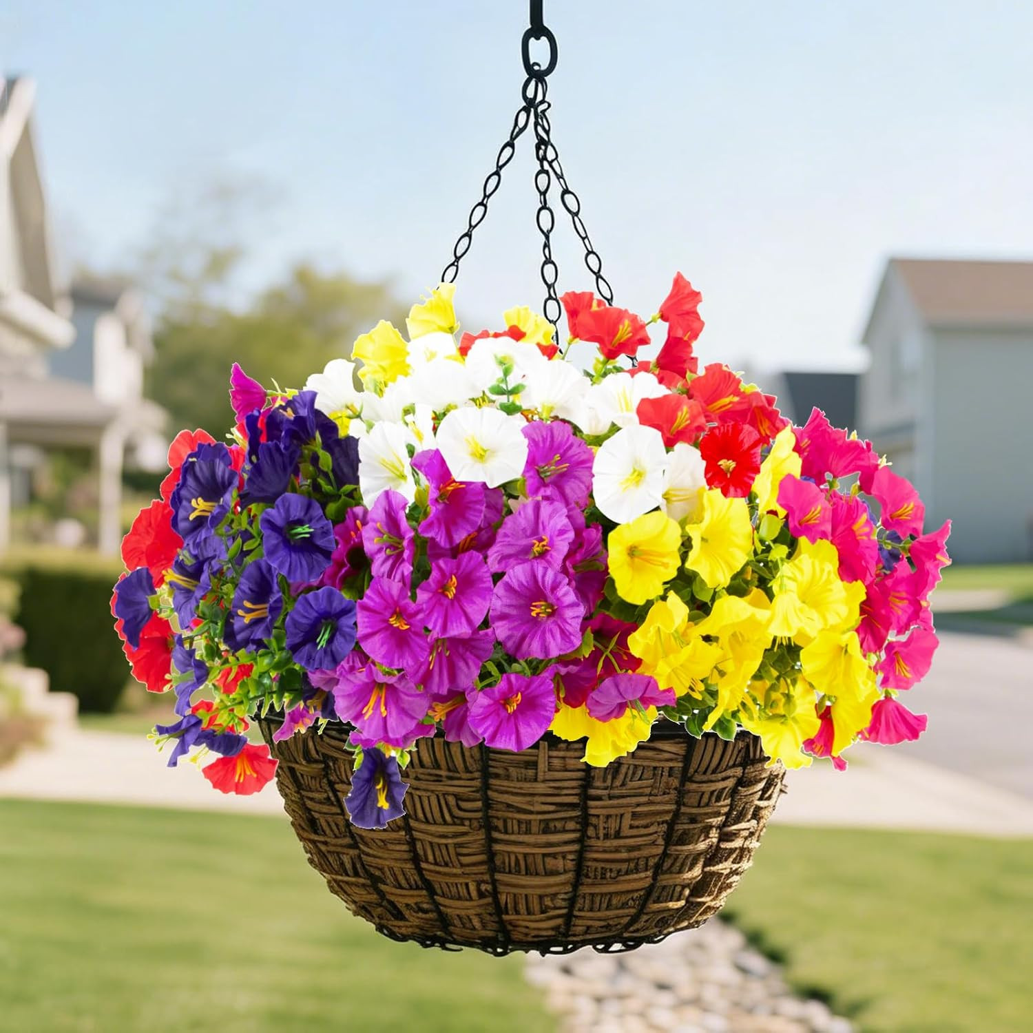 12 Bundles Artificial Flowers for Outdoors Decoration, Faux Silk Morning Glory F
