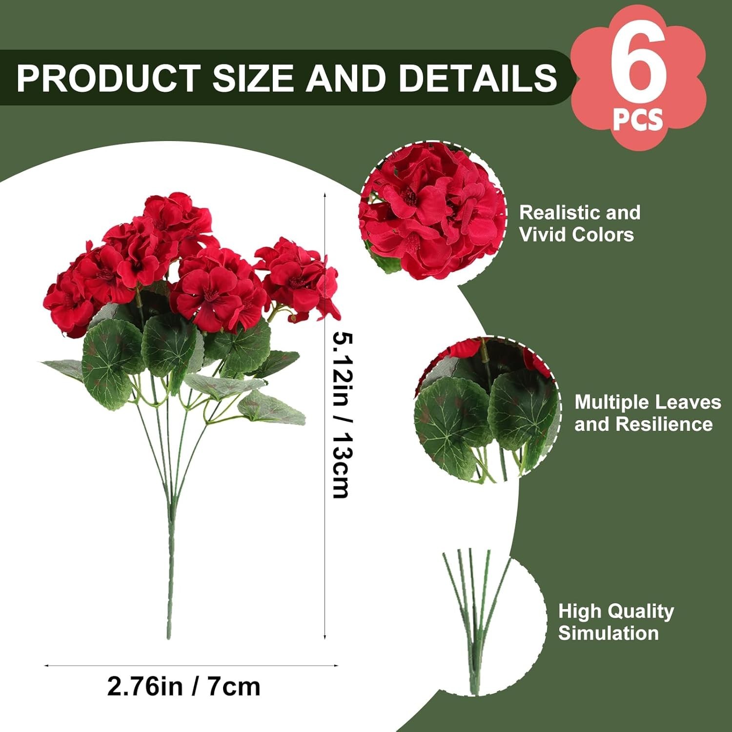 Elegant 6 Bunches of UV Resistant Red Geraniums – Forever Fresh Outdoor Decor