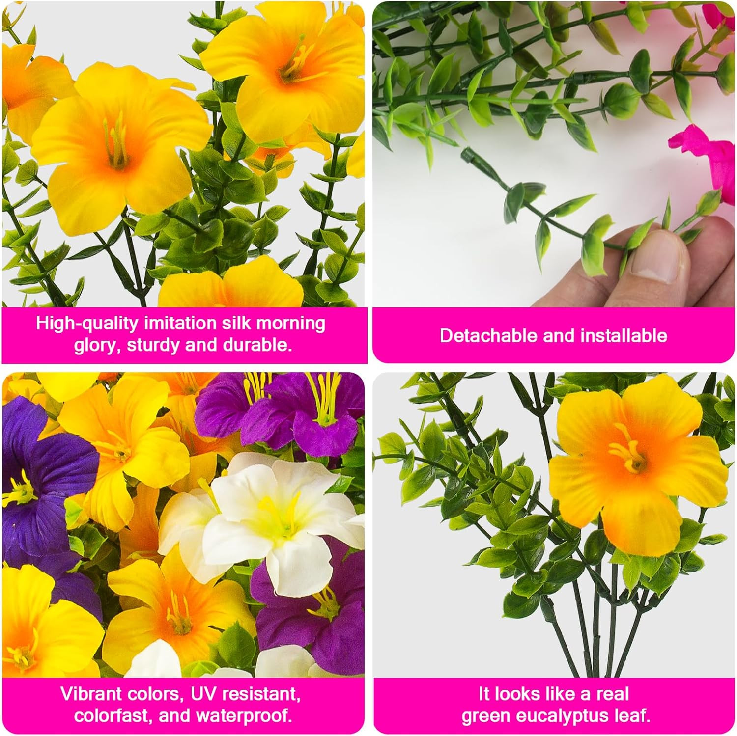 16 Pcs Faux Petunias Artificial Flowers for Outdoors, UV Resistant Fake Petunias