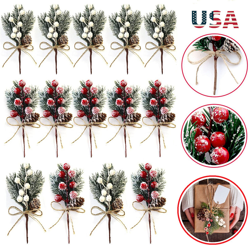 10Pcs Artificial Pine Cones And Berry Floral Picks For Christmas Tree Toppers US