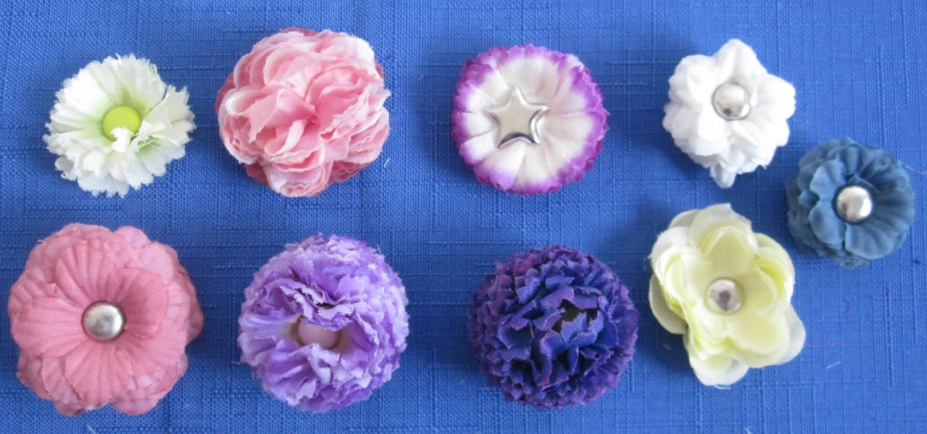 #6 Lot-49 Small/Medium Layers Used Silk Flower Petals 1-3″ Brads Multiple Colors