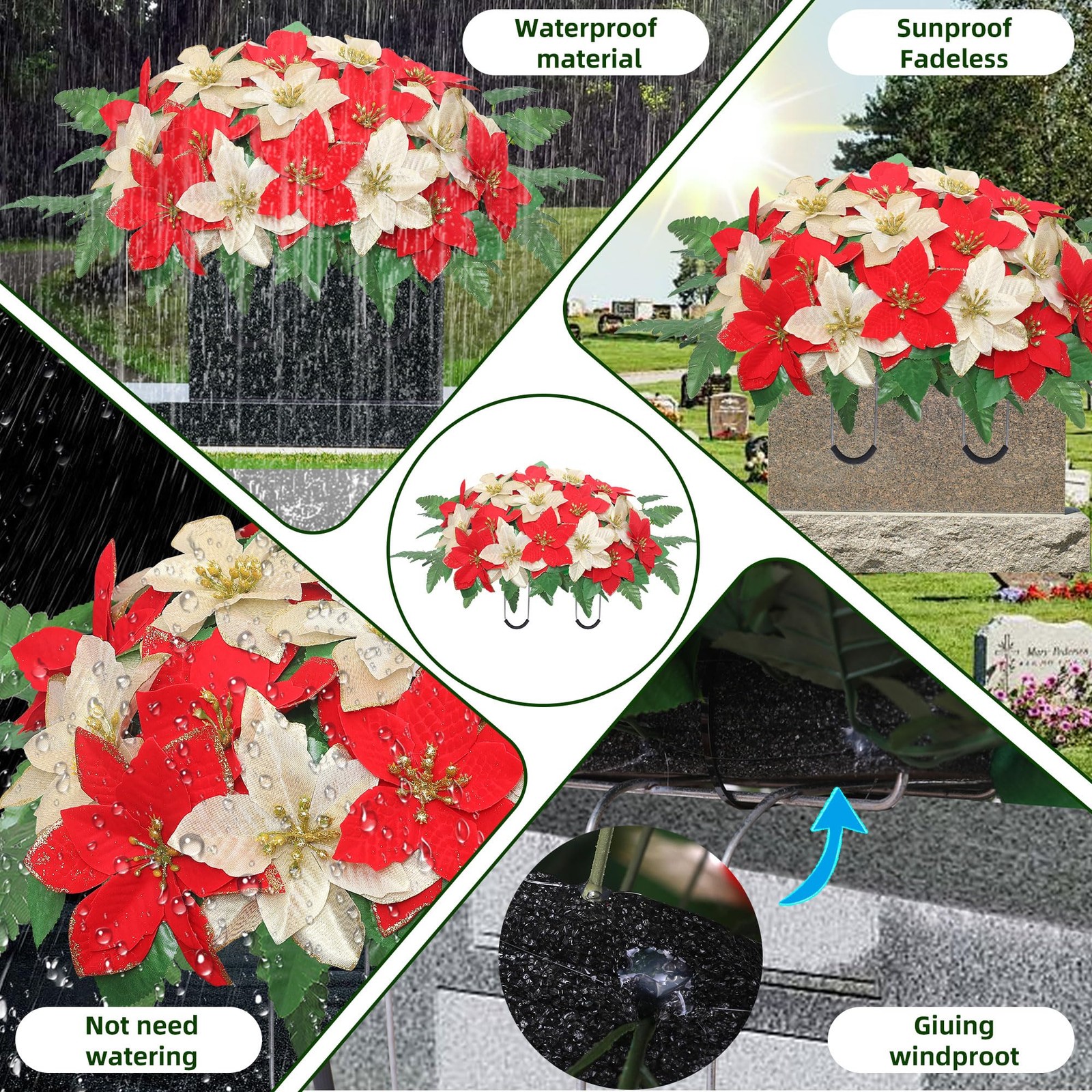 Christmas Cemetery Flowers Saddle for Graves,Cemetery Memorial Flowers for Ou…