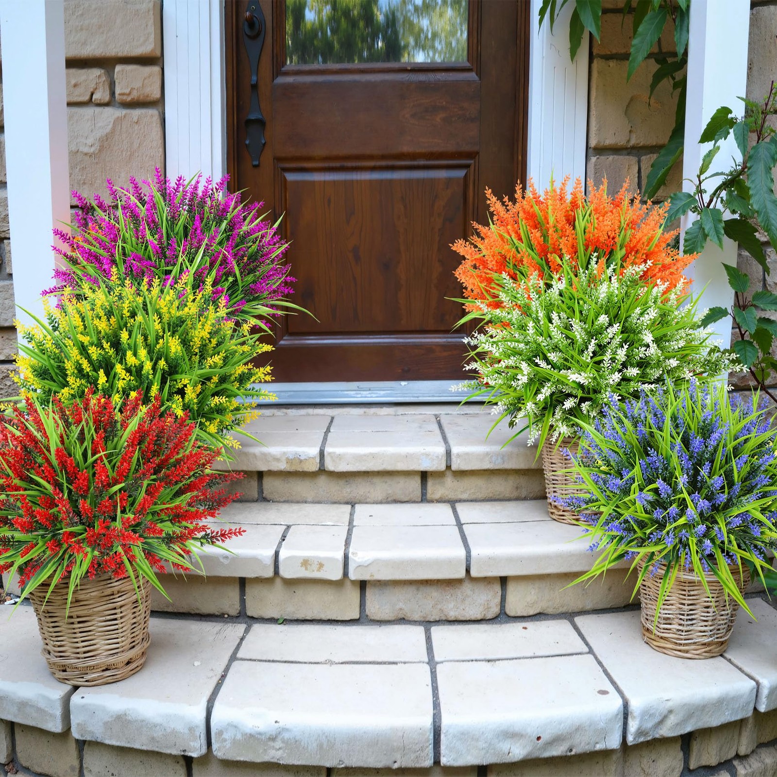 24 Bundles Artificial Flowers for Outdoors, Fake Lavender Flowers Monkey Gras…
