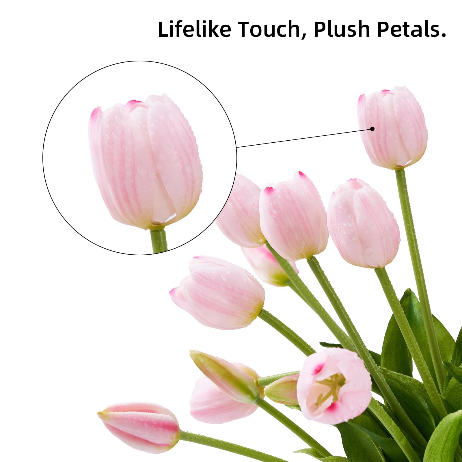 10 PCS 15.8 Inch Real Touch Artificial Pink Tulips Latex Bouquet Home Decor