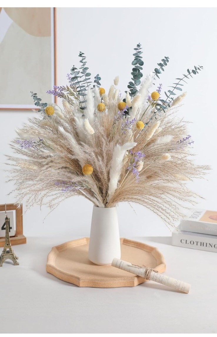 Natural Dried Pampas Eucalyptus Rabbit Tail Grass,(Pack of Natural，green，white