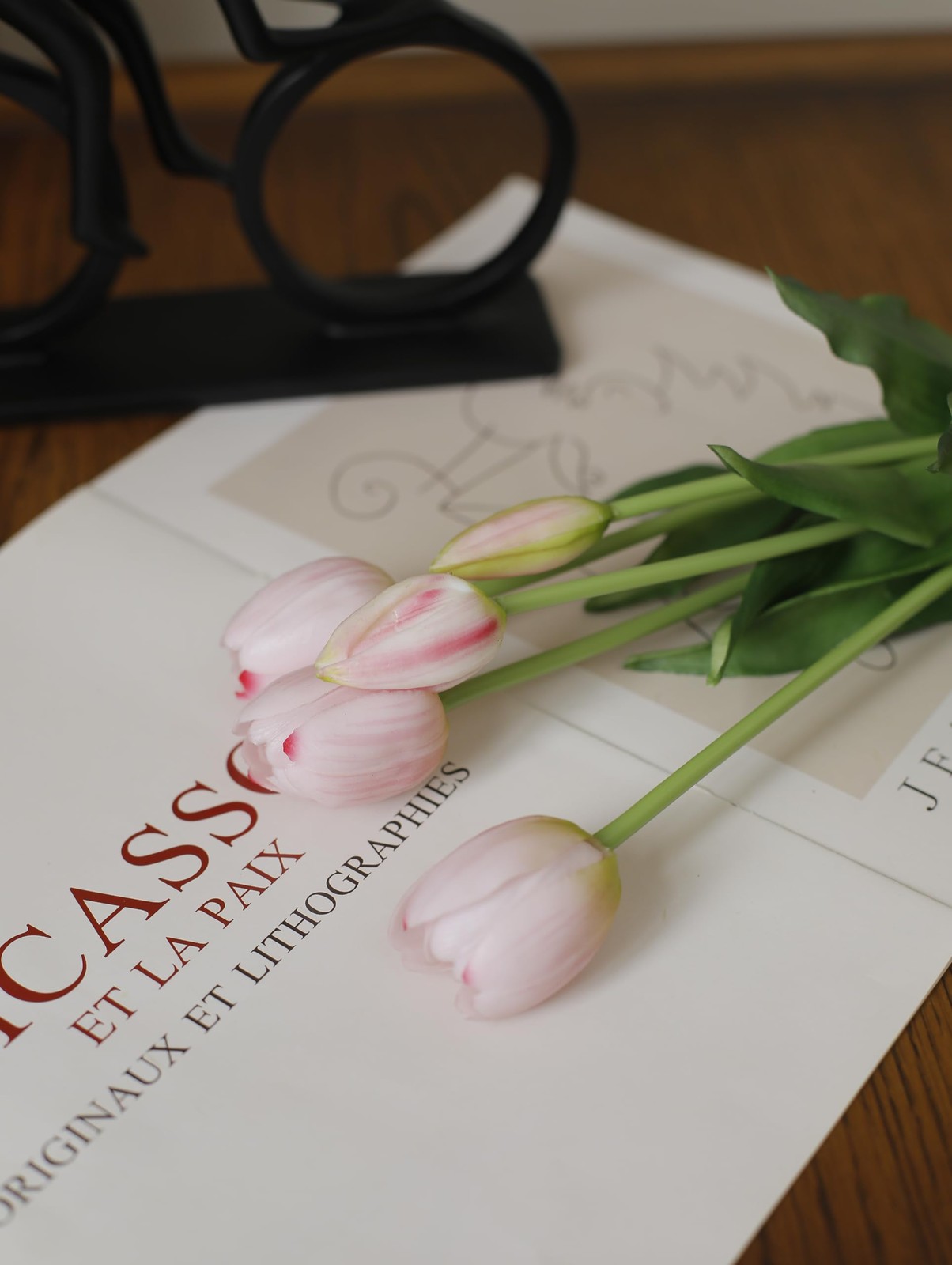 10 PCS 15.8 Inch Real Touch Artificial Pink Tulips Latex Bouquet Home Decor