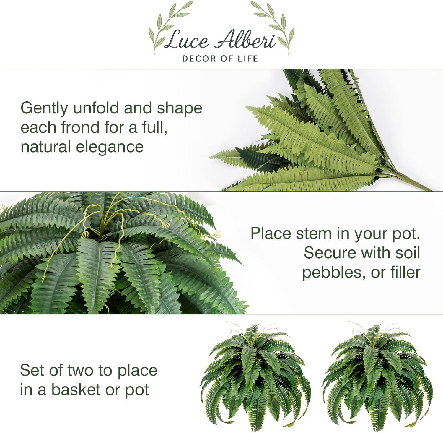 Artificial Boston Fern Bush – Set of 2 45Inch Fake Ferns with 55 Fronds, Large H