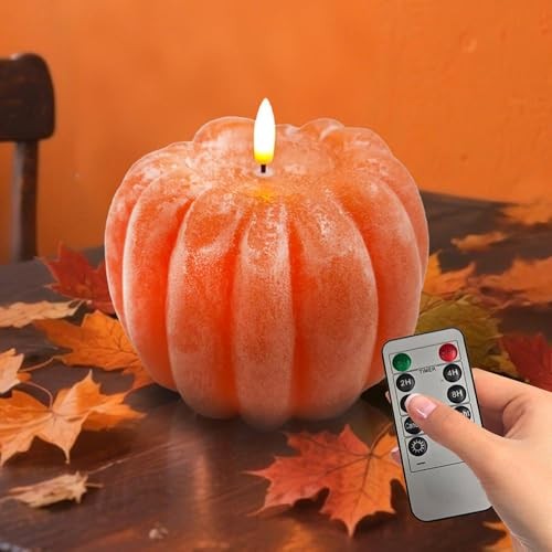 Fall Decor, Fall Decorations for Home – Flameless Pumpkin Candle with Orange