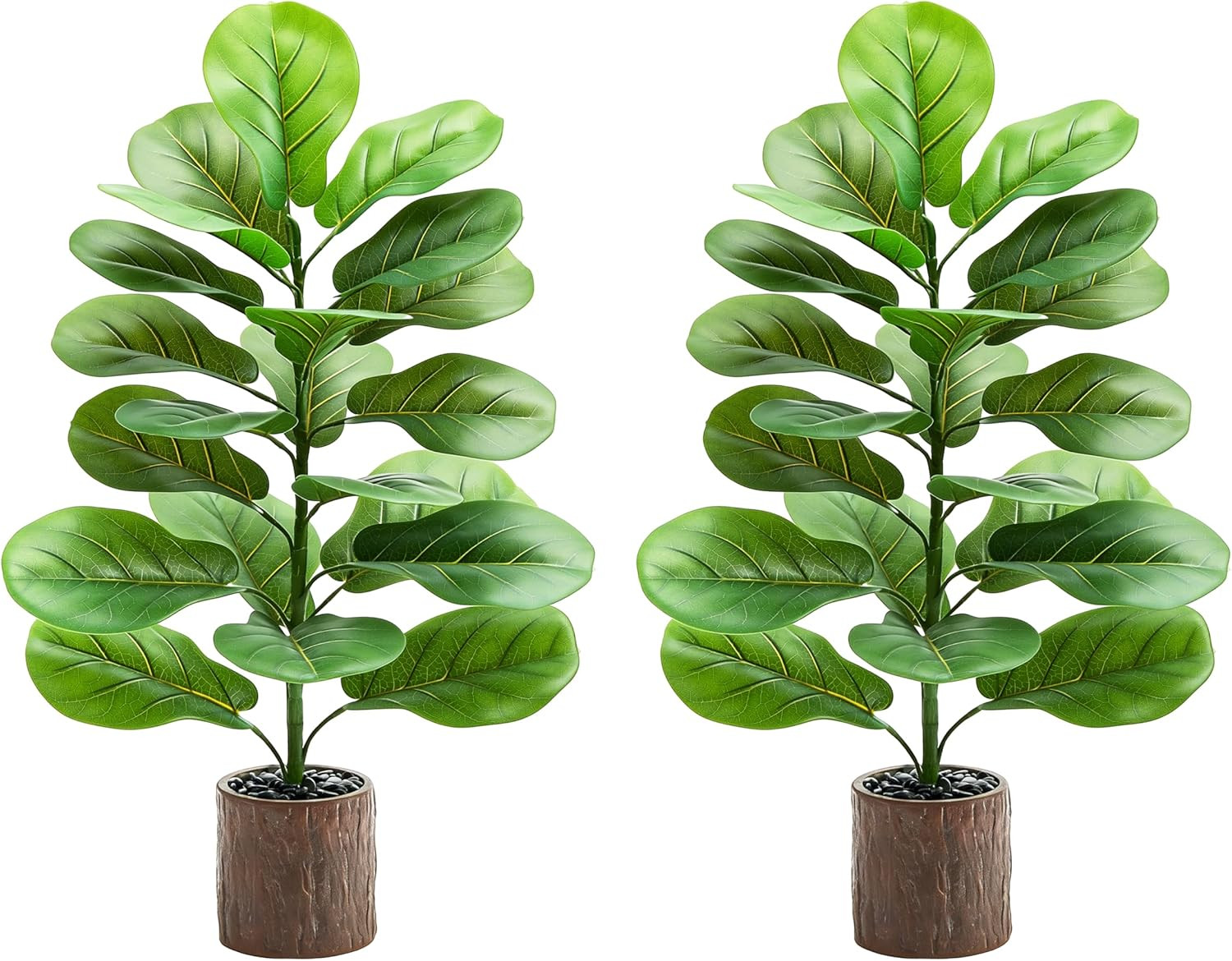 2 Pack 30″ Faux Fiddle Leaf Fig Trees with Wood-Grain Pots for Home Decor
