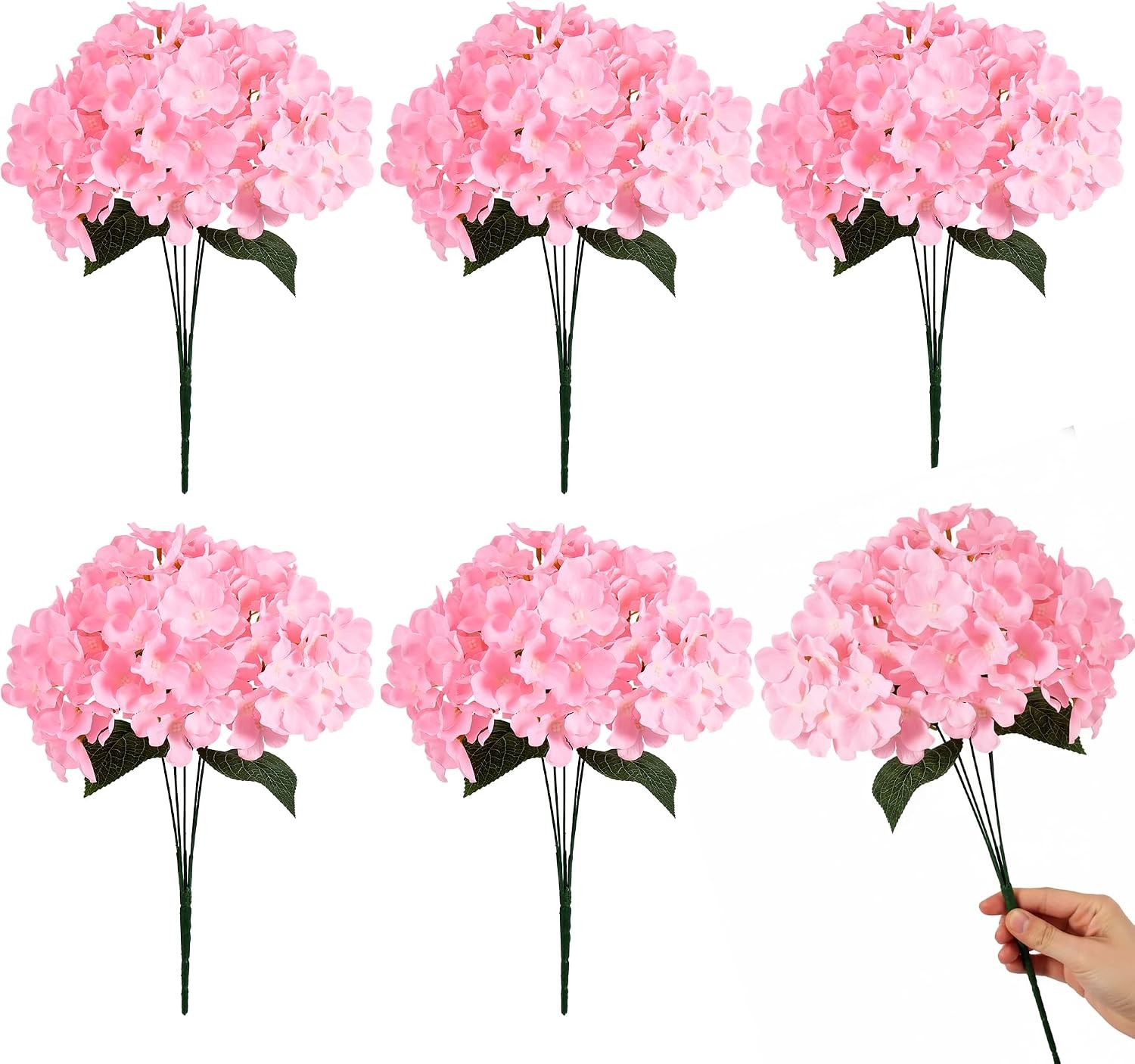 6 Bundles Hydrangea Artificial Flowers Outdoors & Indoor Bulk 30 Heads UV