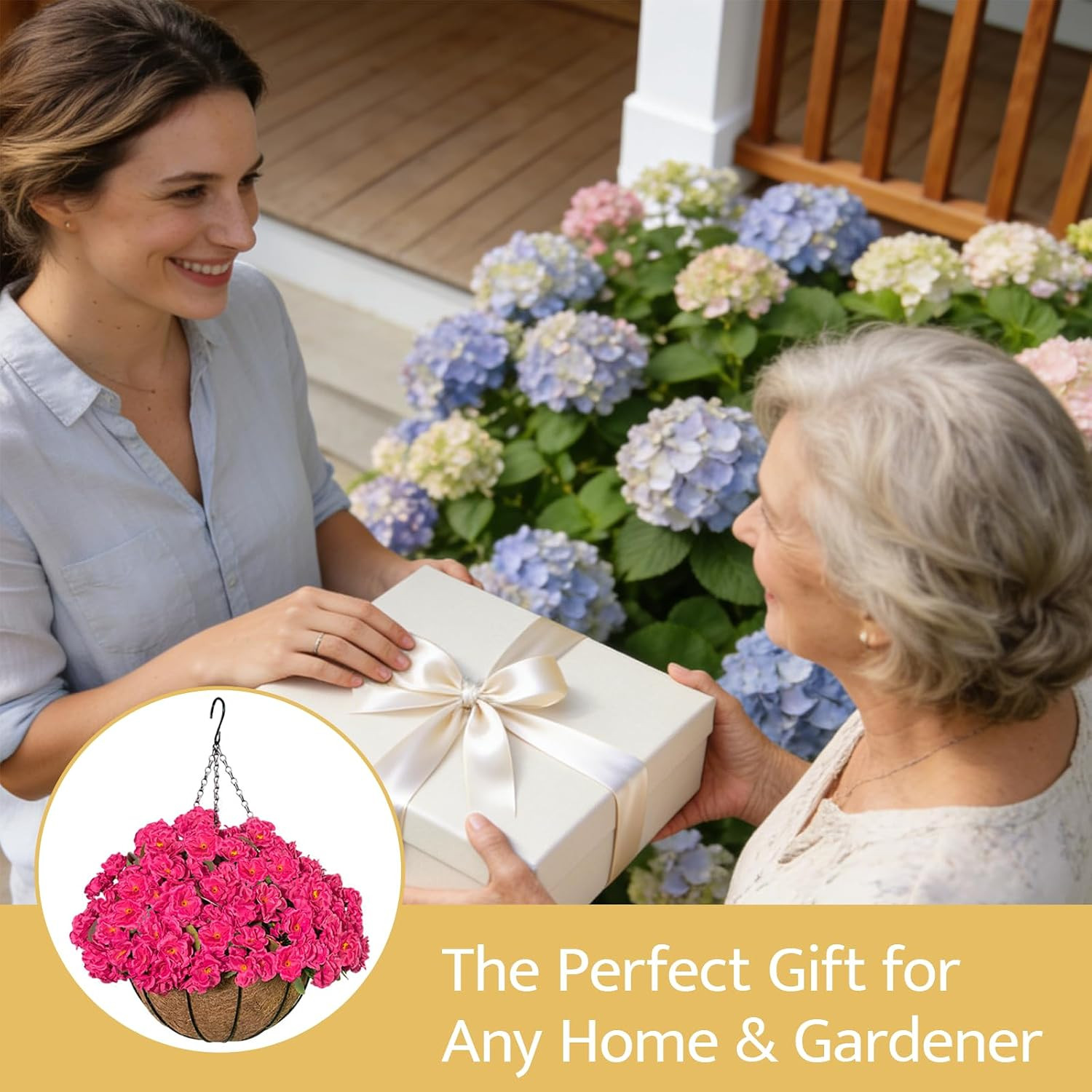 Artificial Flower Plants with Hanging Basket for Outdoor Spring Summer Decor, Ha