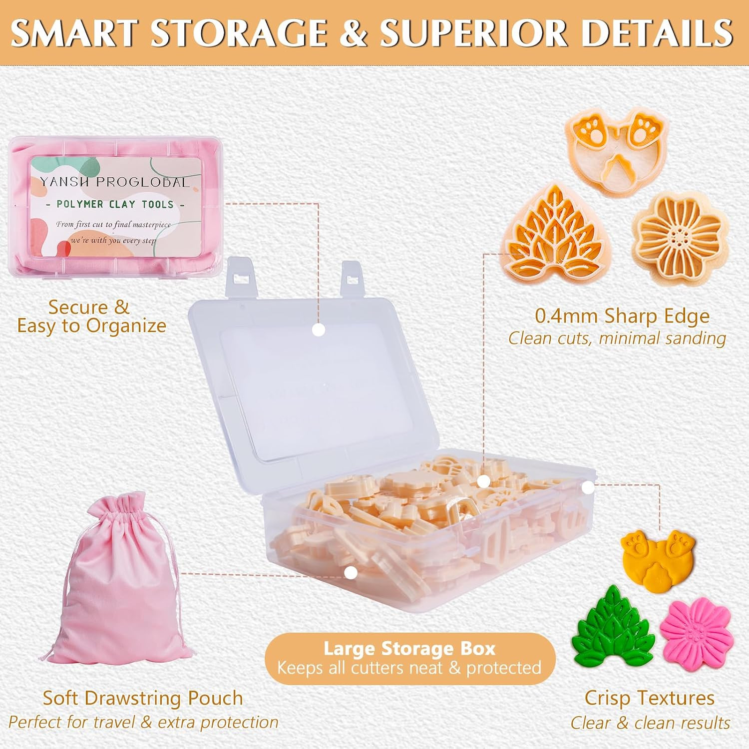 65 Pcs Flower, Leaf & Animal Polymer Clay Cutters Set, Clay Cutters Shapes for E