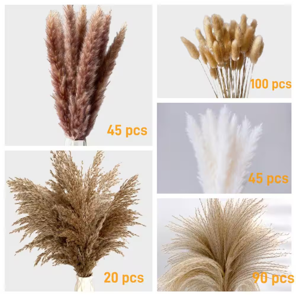4.02 in 300 Pcs Boho Dried Pampas Grass Bouquet in White Brown Natural Colors Ar
