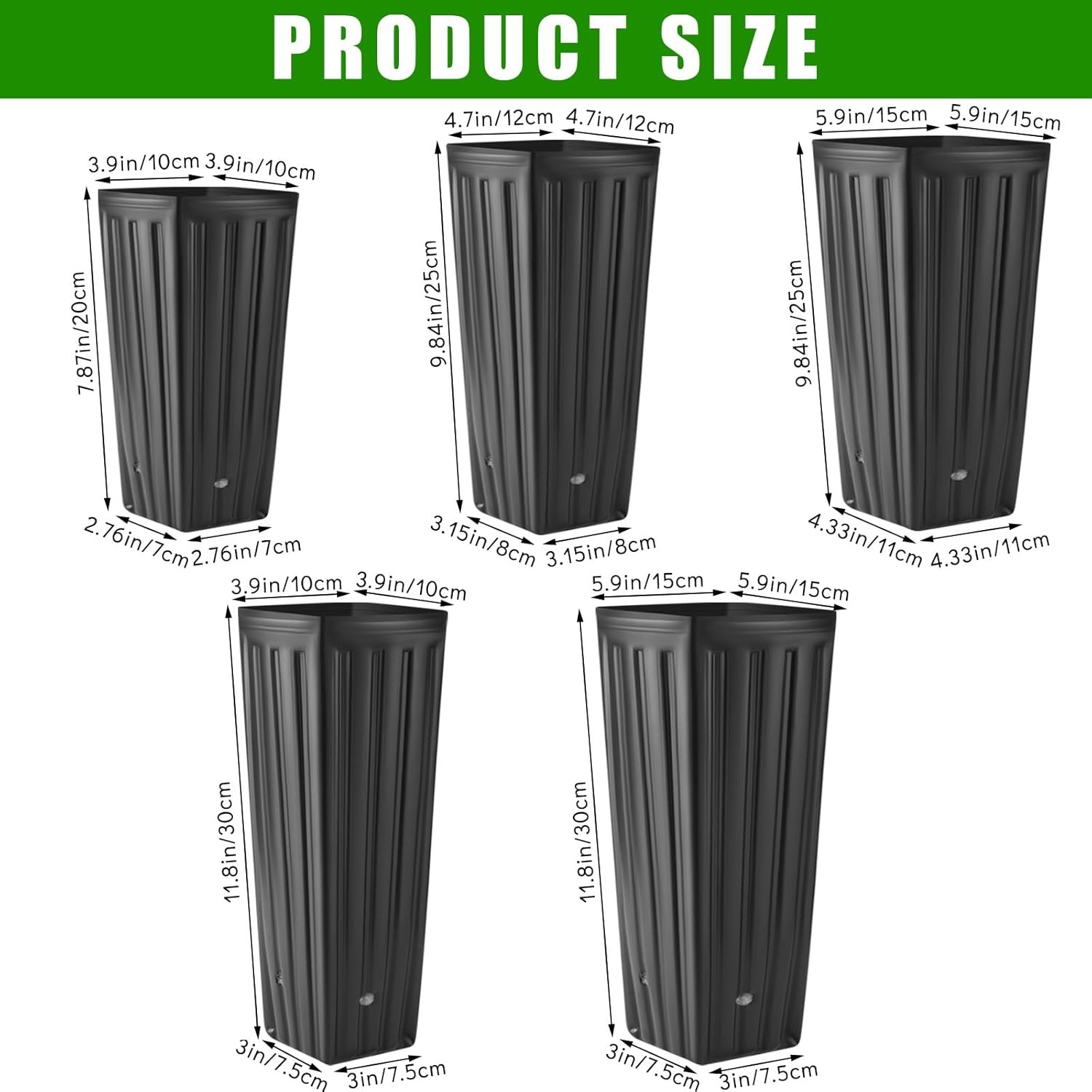 Nuenen 100 Pcs Tall Tree Pot Plastic Deep Plant Nursery Pots Black Seedling Tree