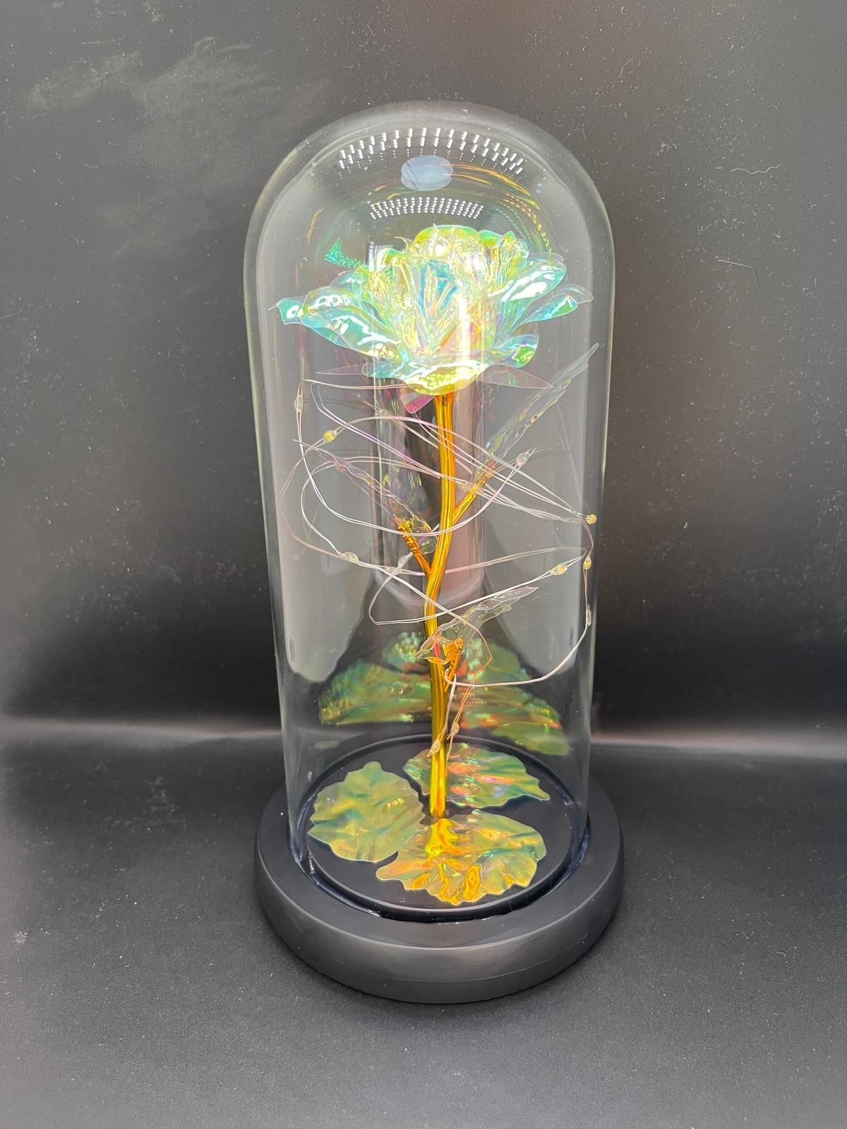 Eternal rose in a transparent dome with LED light. Valentine’s Day Gift