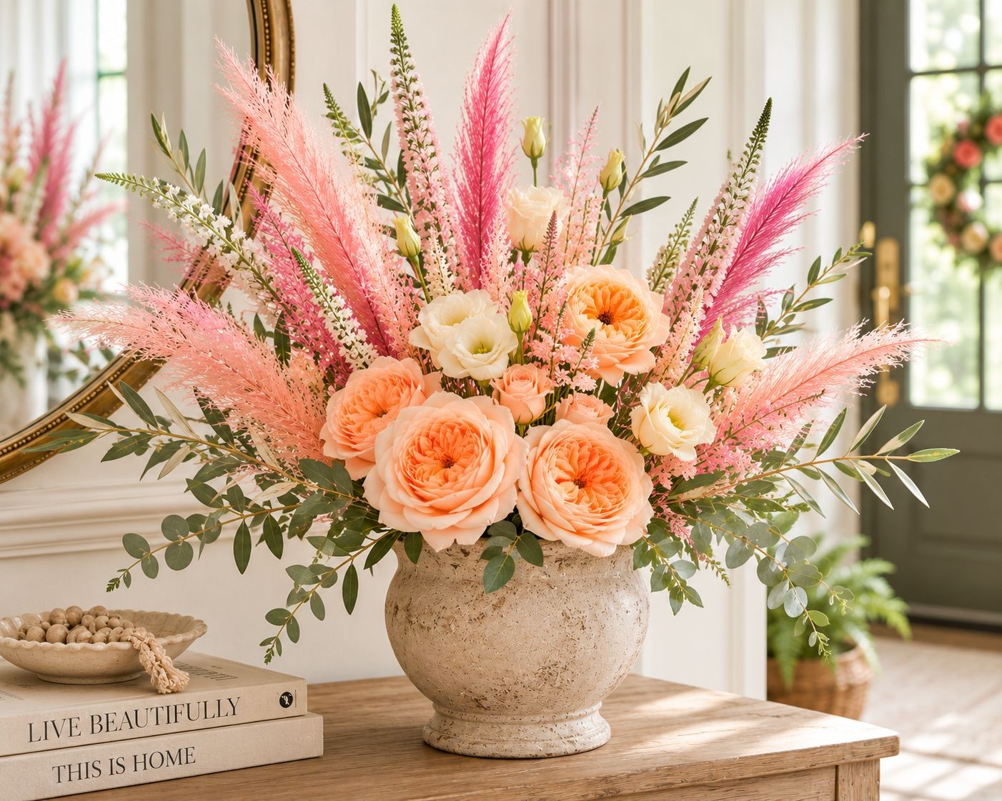 Artificial Pink Pampas Grass Filler Stems Set of 21 Wispy Faux Pampas Wedding Bo