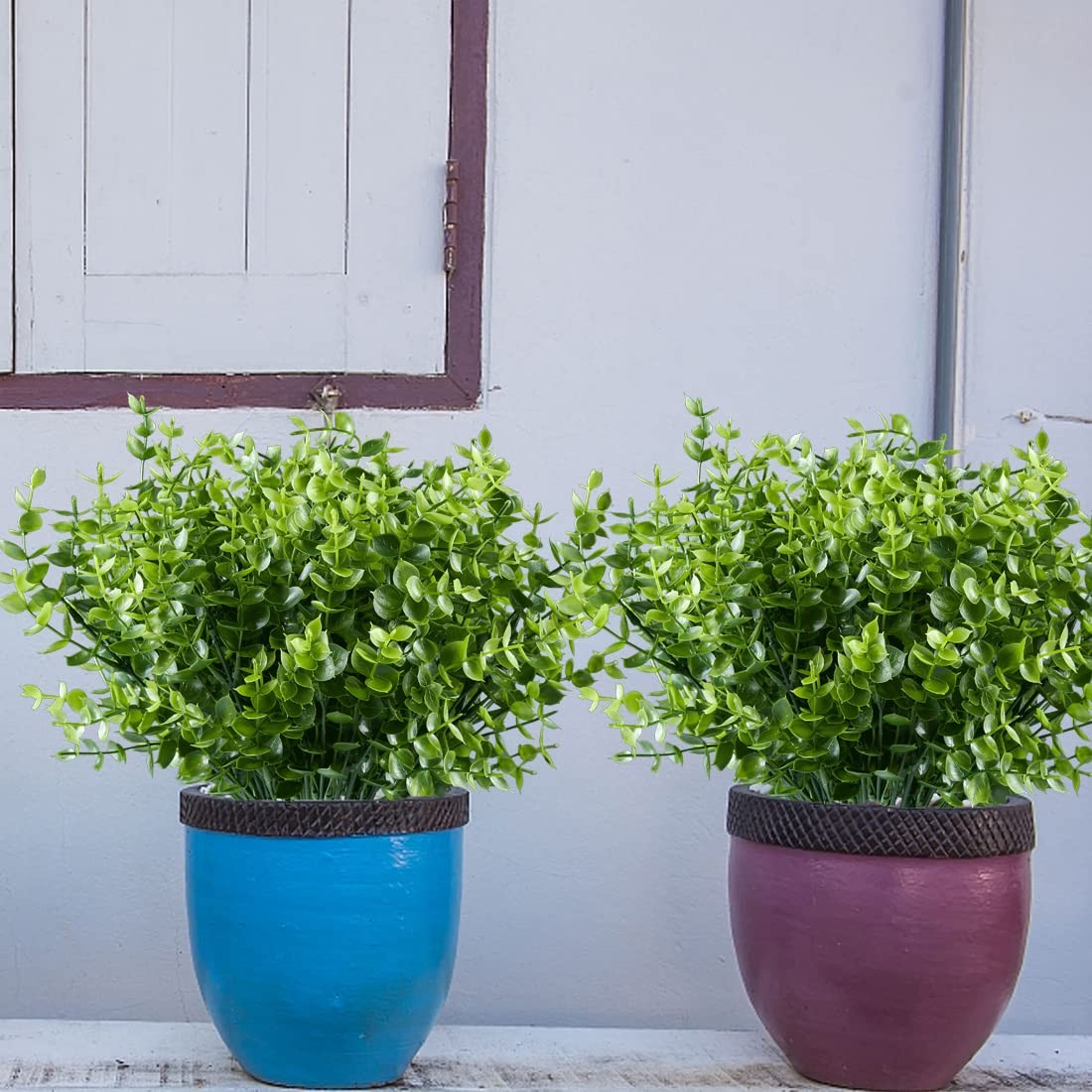 8 Bundles Artificial Eucalyptus Plant Fake Boxwood Shrubs UV Resistant No Fad…
