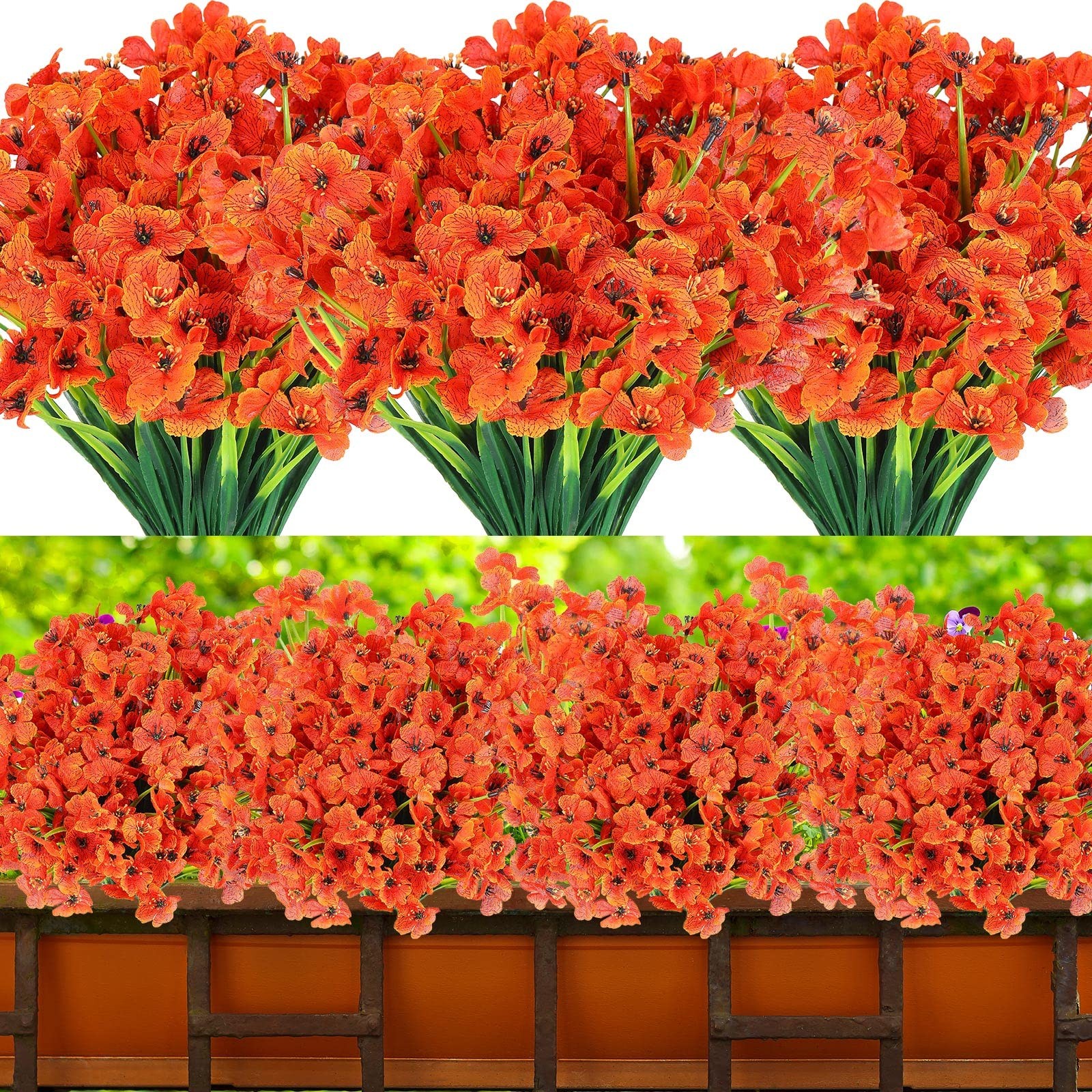 24 Pcs Orange Artificial Flowers for Outdoor Decoration, UV Resistant Silk Fa…