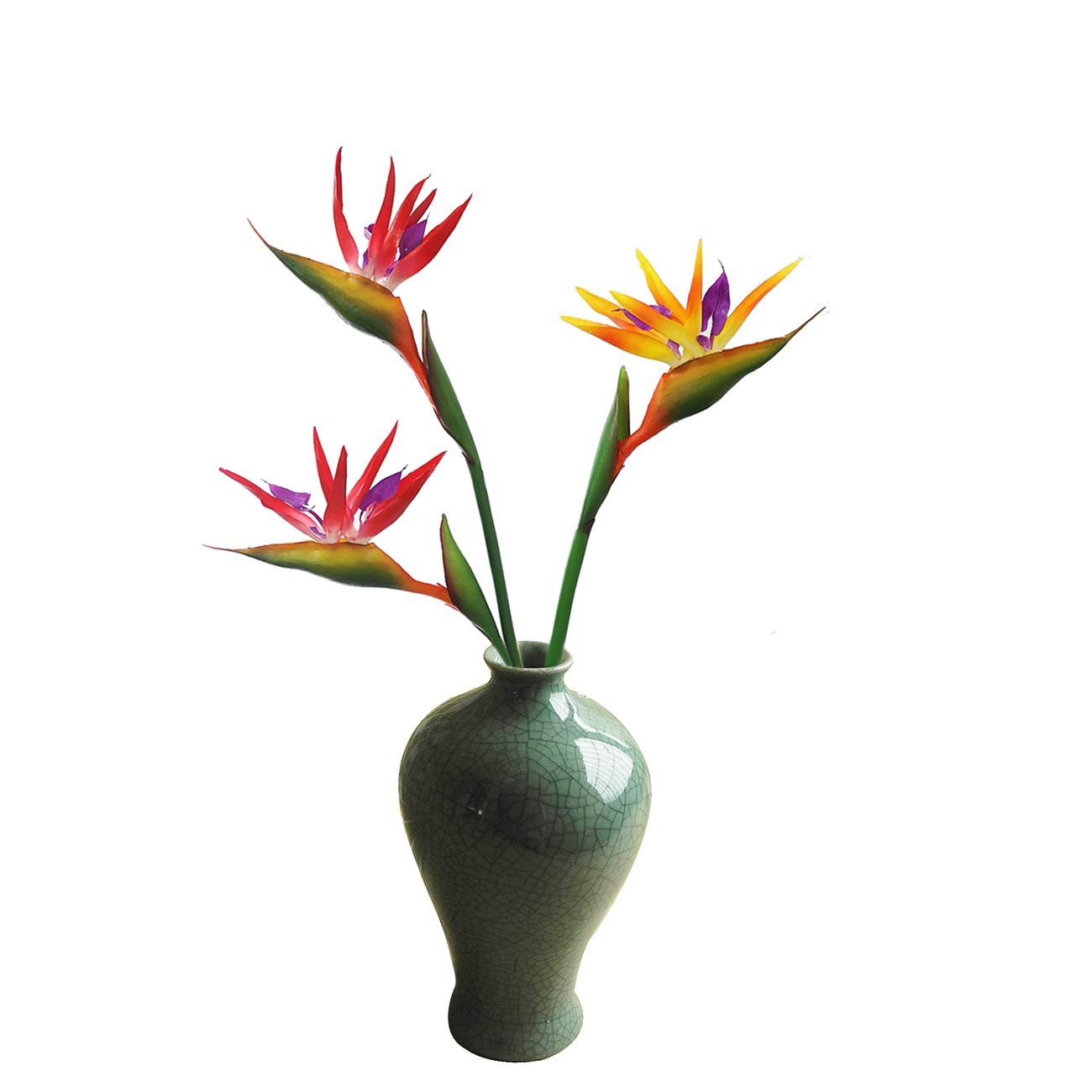 2 Pcs Artificial Flowers Bird of Paradise + 1 Set Palm Leaves Artificial Plan…