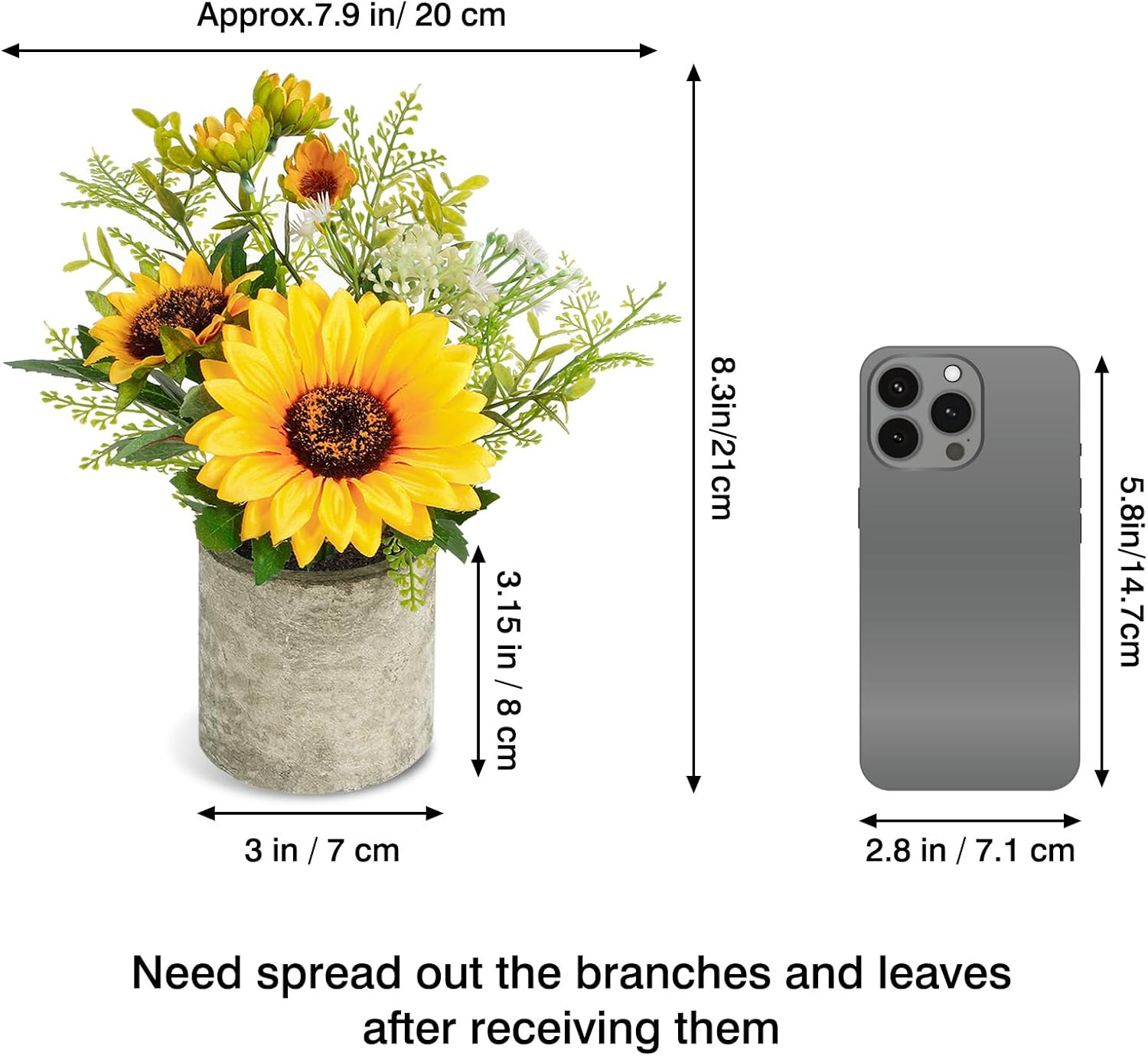 Sunflower Artificial Flowers Pot, Sunflower Decor, Yellow Fake Flower in Pots, f