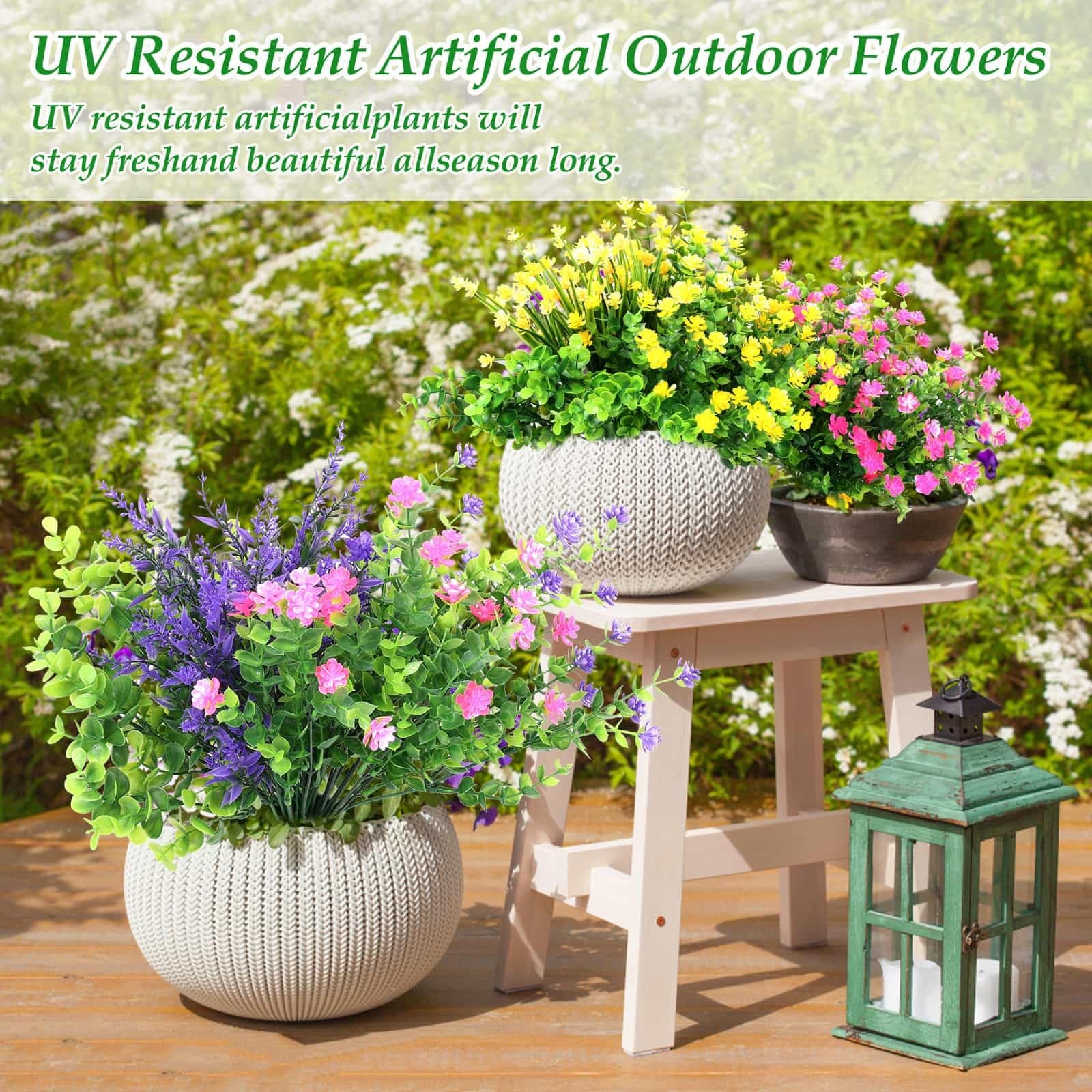 20 Bundles Realistic Artificial Flowers for Outdoors, UV Resistant No Fade Fa…