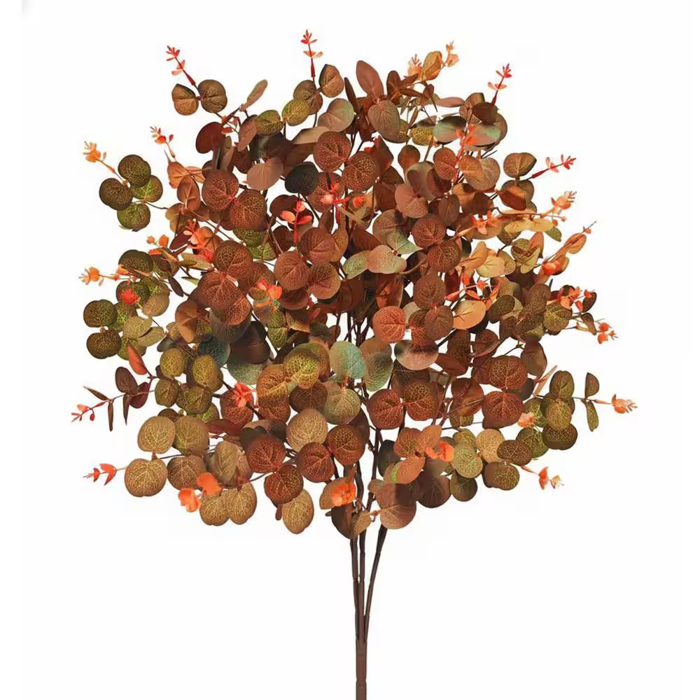 15 In. Fall Series 31 In. Orange Brown Artificial Eucalyptus Leaf Branch Stem fo