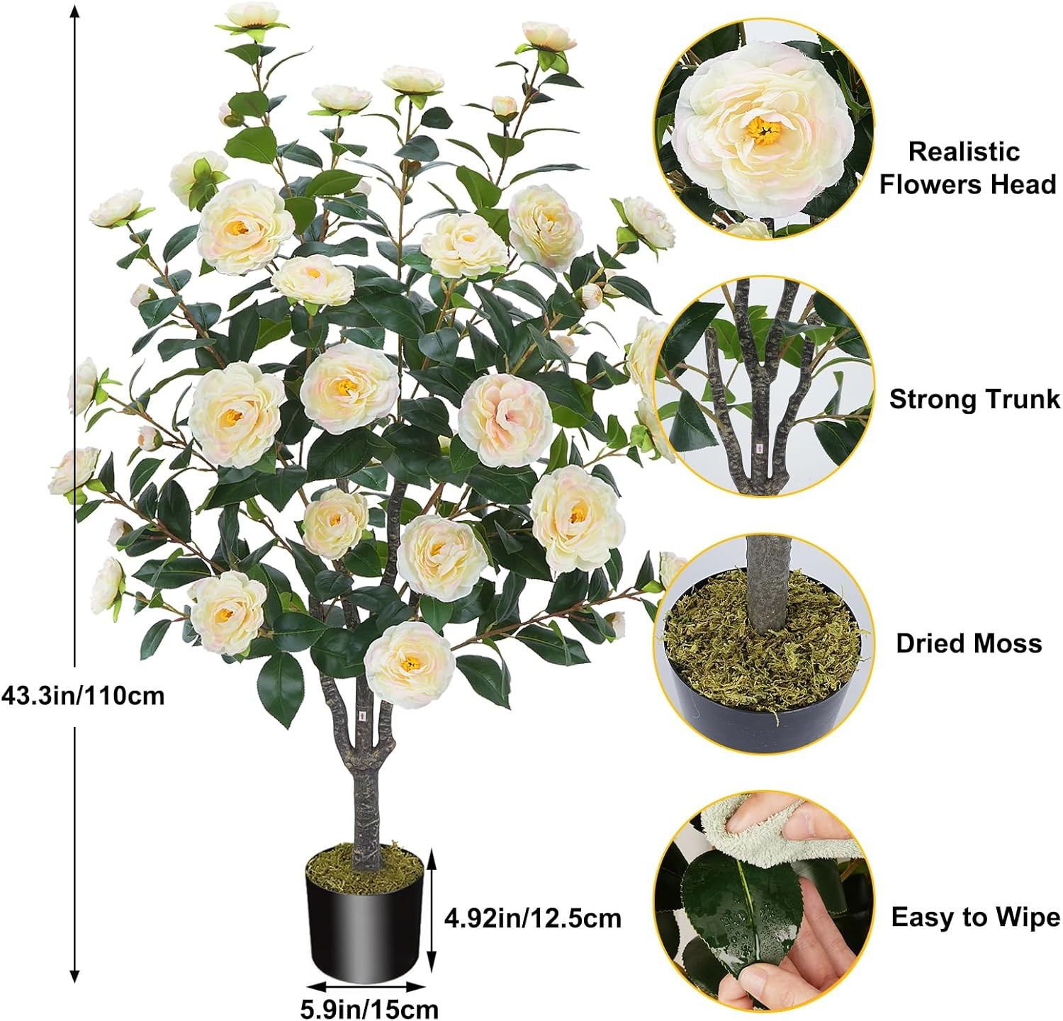 3.6FT Artificial Camellia Tree with 32 Yellow Pink Flowers for Indoor/Outdoor De
