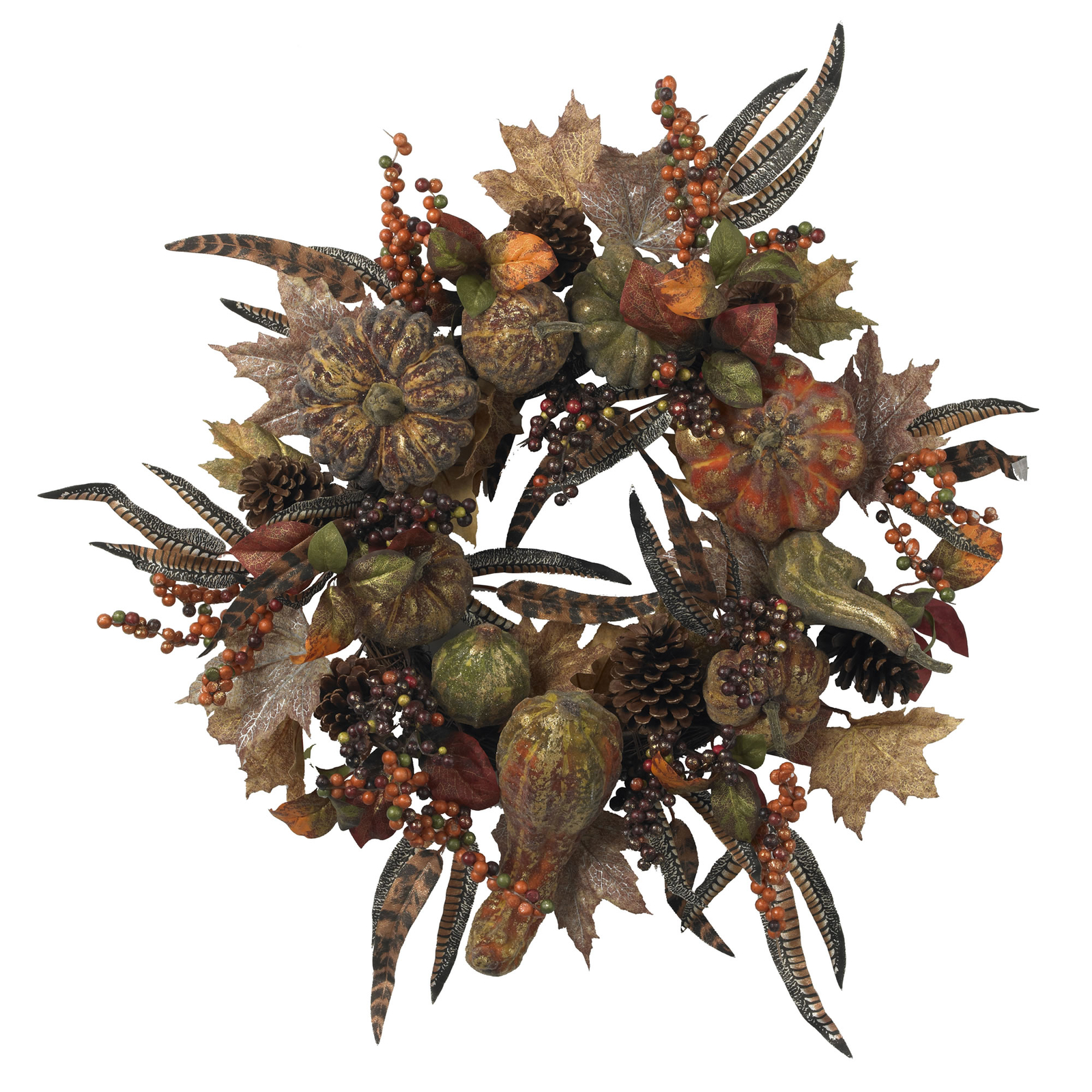28″ Autumn Pumpkin Wreath Faux Leaves Fruits Holiday Decor