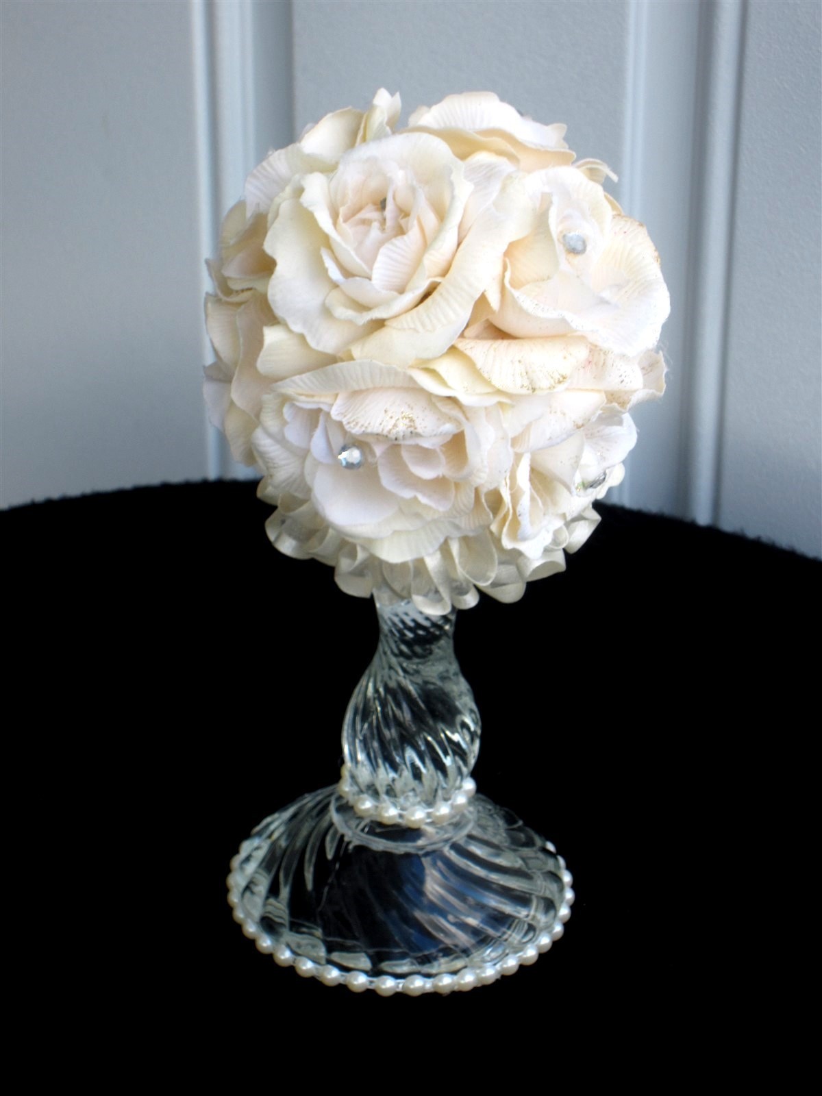 Rose Ball Decoration Artificial Silk Flowers Rhinestone Centers