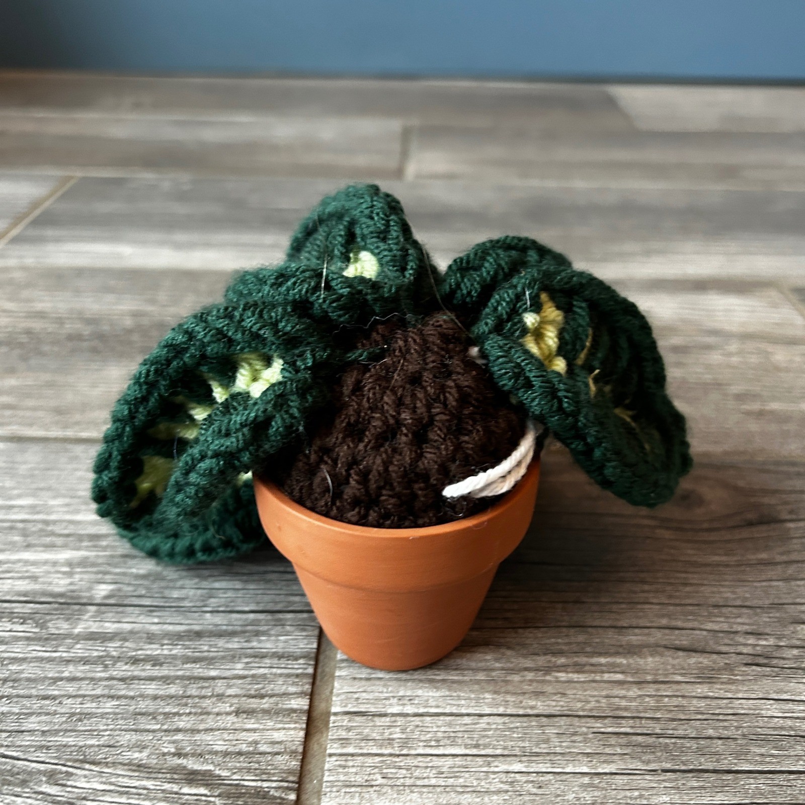 NWT Handmade Crochet Plant Potted Faux Succulent Green Yellow Small Decor Accent