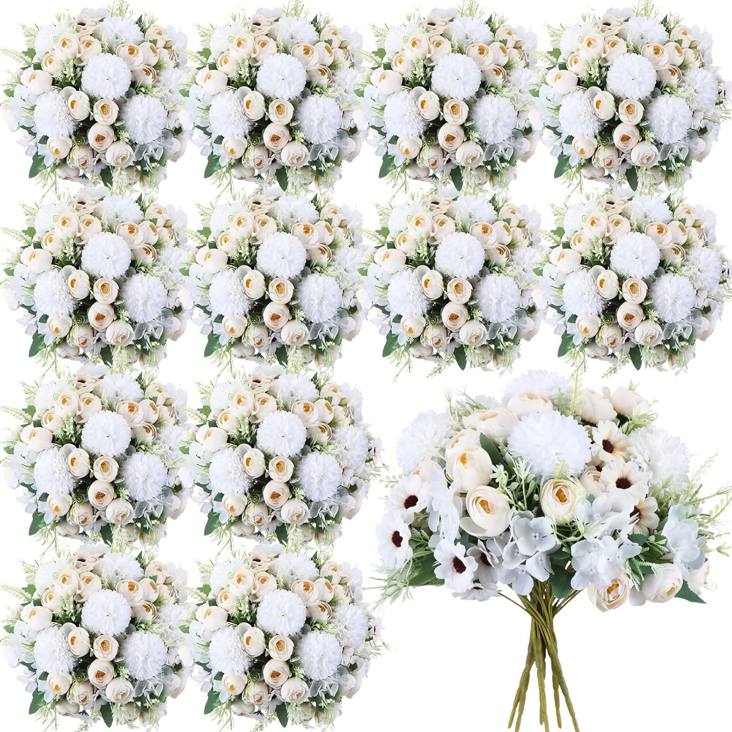 24 Bundles Faux Peonies & Roses Bouquet for Wedding & Home Decor – Champagne Whi