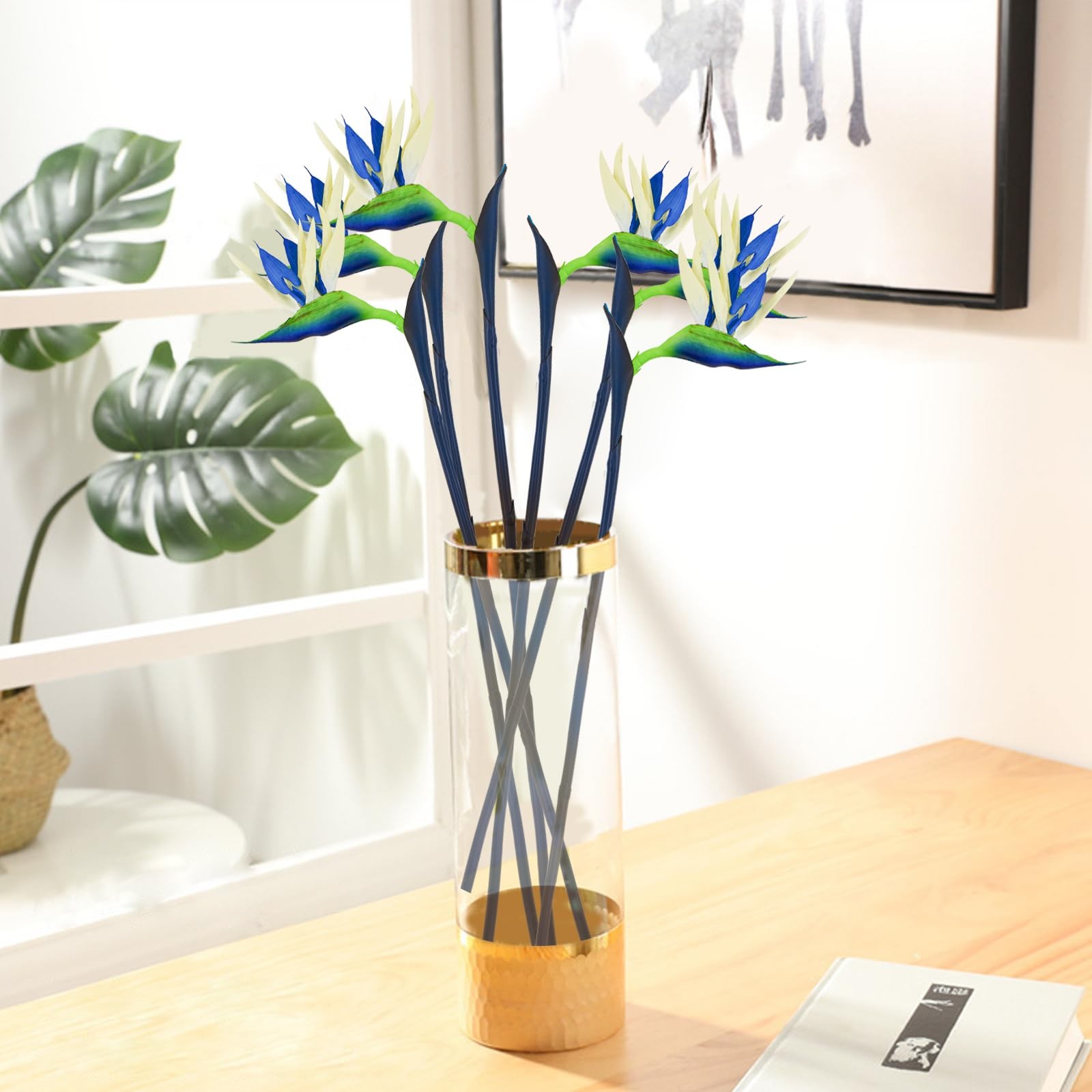 6 PCS Artificial Bird of Paradise Flowers Blue Strelitzia Tropical Bouquet