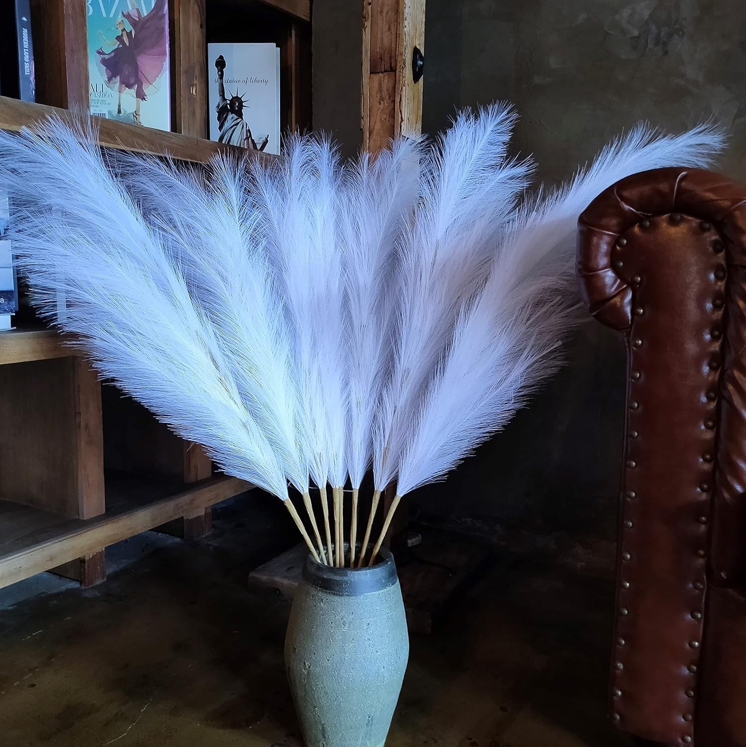 Timeless Faux White Pampas Grass 43.3” – Shed-Resistant 8pcs Floral Arrangement