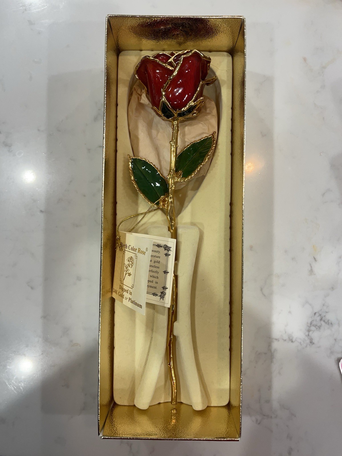 NEW GIFT BOXED RED Lacquer Dipped 24K Gold Rose