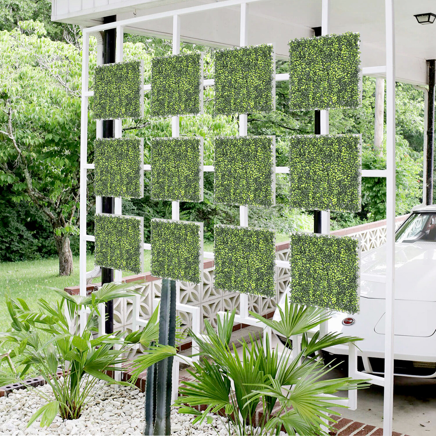 20″ Artificial Faux Boxwood Leaf Fence Panel With Back Home Wall Decor Grass Mat