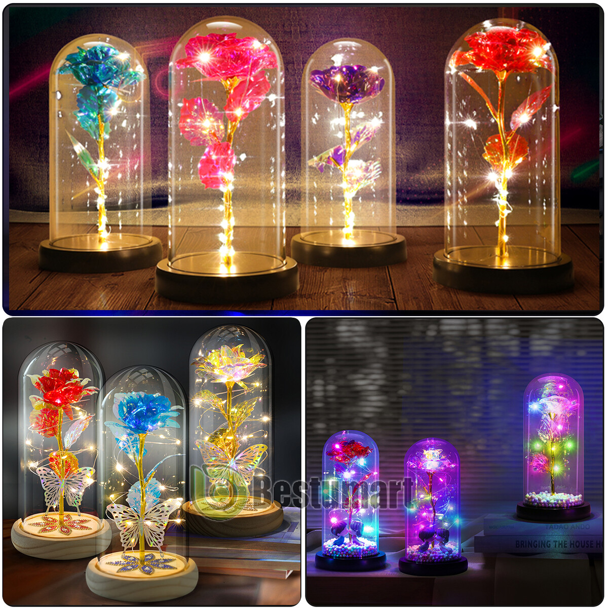 Eternal Forever Romantic Rose Flower In Glass Dome LED Light Mother’s Day Gift