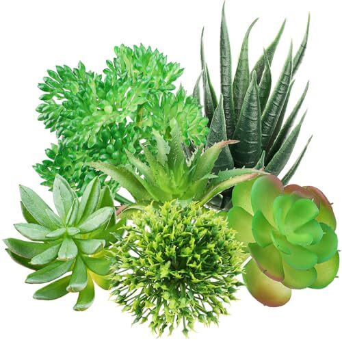 Green Succulent Plants, 6pcs Mini Fake Succulents Plants for DIY Crafting Home