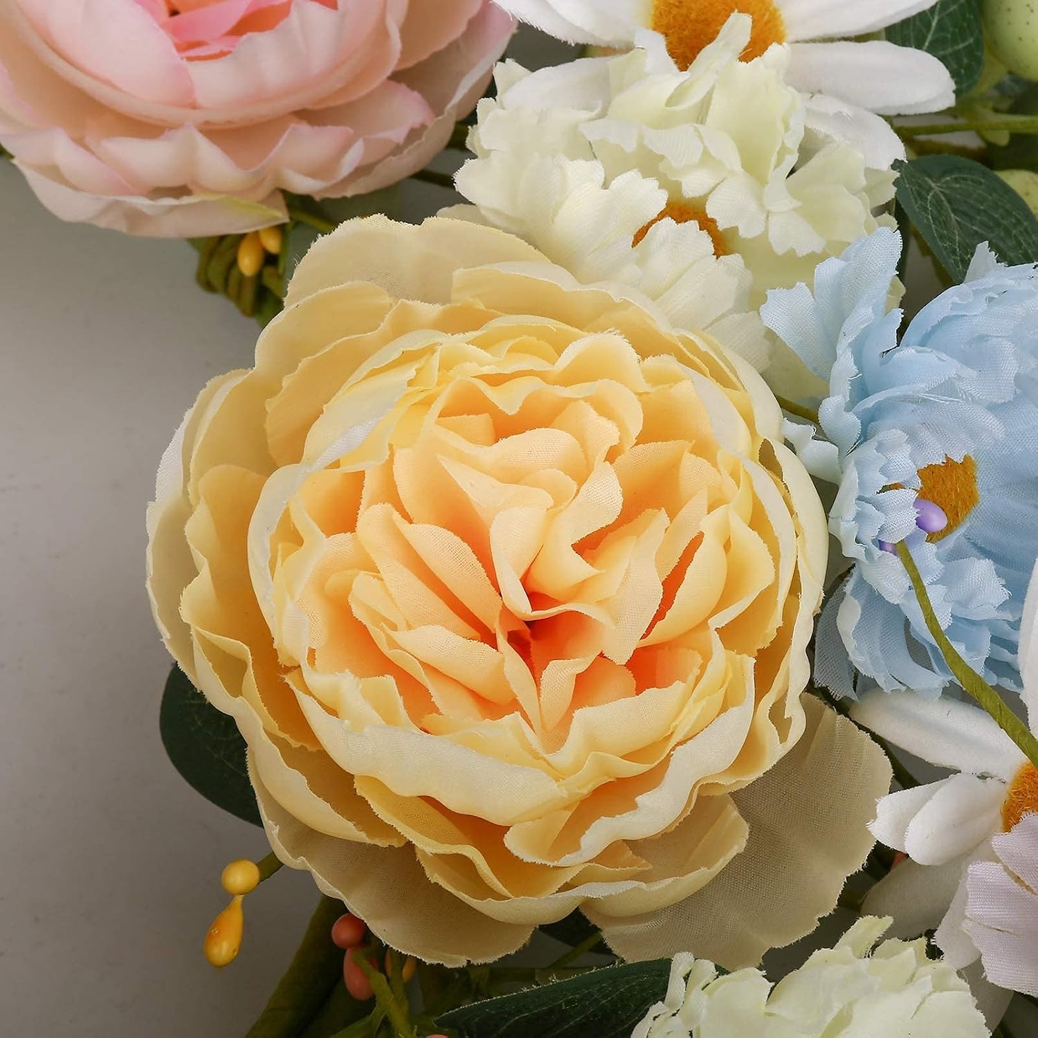 24″ Colorful Floral Wreath – Artificial Daisy & Rose for Spring/Summer Decor