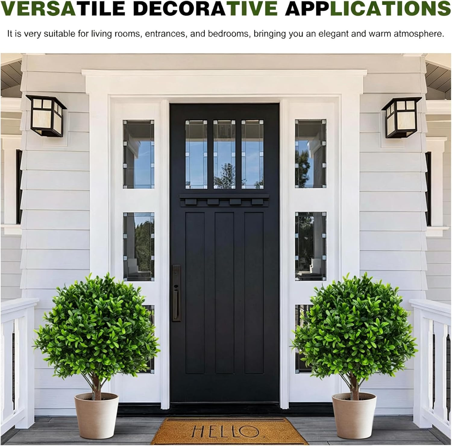 Set of 2 UV Resistant 26″ Artificial Boxwood Topiary Ball Trees for Indoor/Outdo